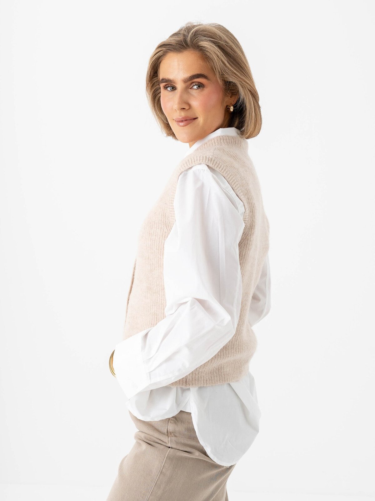 Selected Femme Lulu Button O-Neck Vest Birch Melange