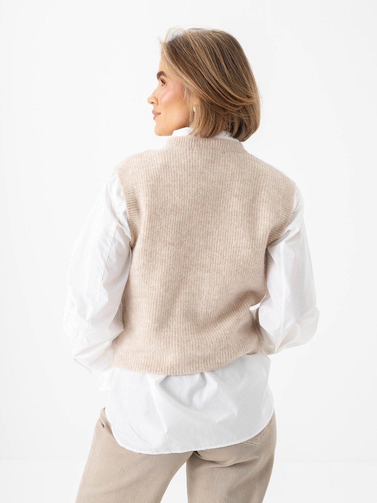 Selected Femme Lulu Button O-Neck Vest Birch Melange