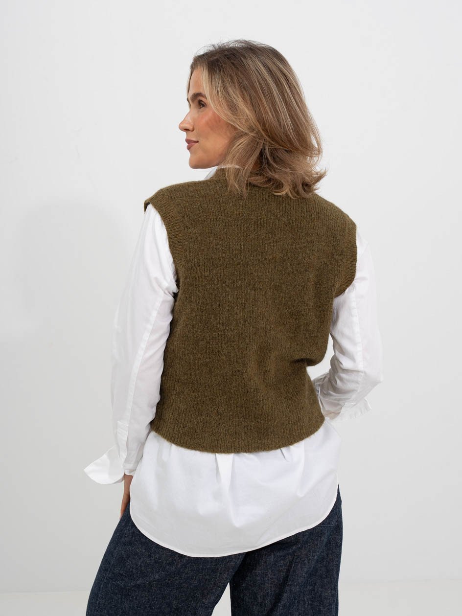 Selected Femme Lulu Button O-Neck Vest Fir Green