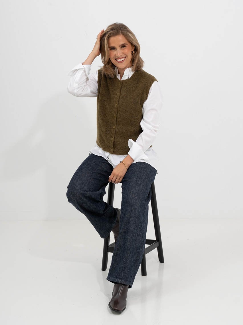 Selected Femme Lulu Button O-Neck Vest Fir Green