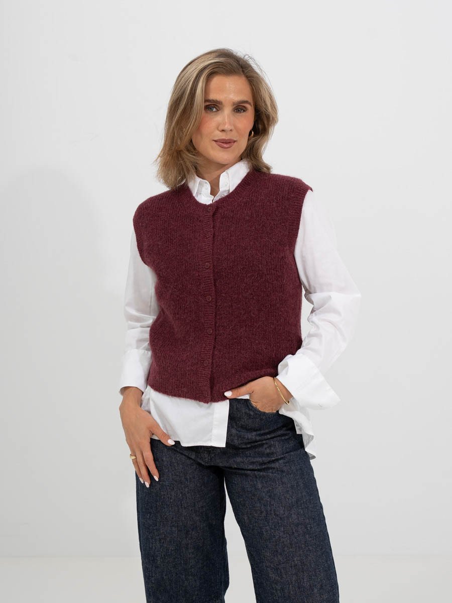 Selected Femme Lulu Button O-Neck Vest Tawny Port