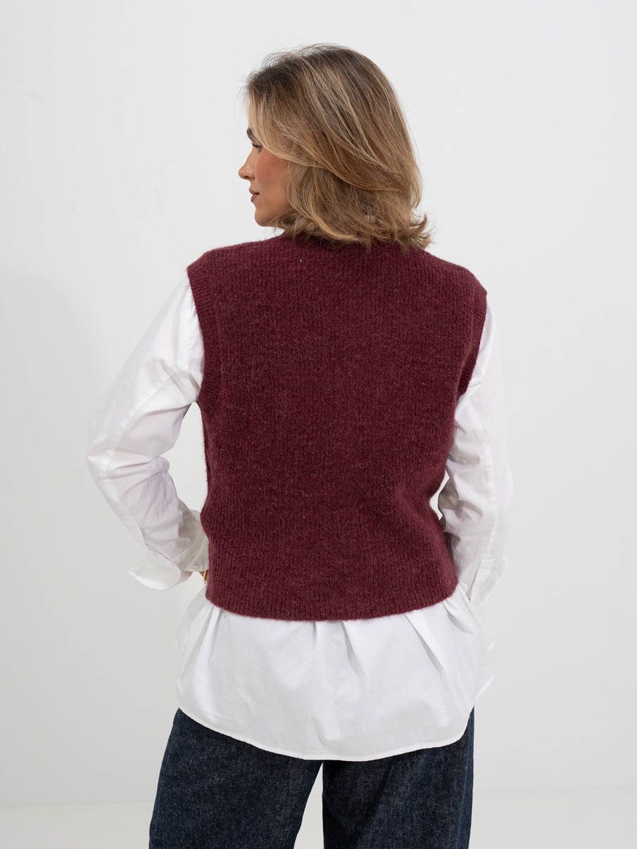 Selected Femme Lulu Button O-Neck Vest Tawny Port