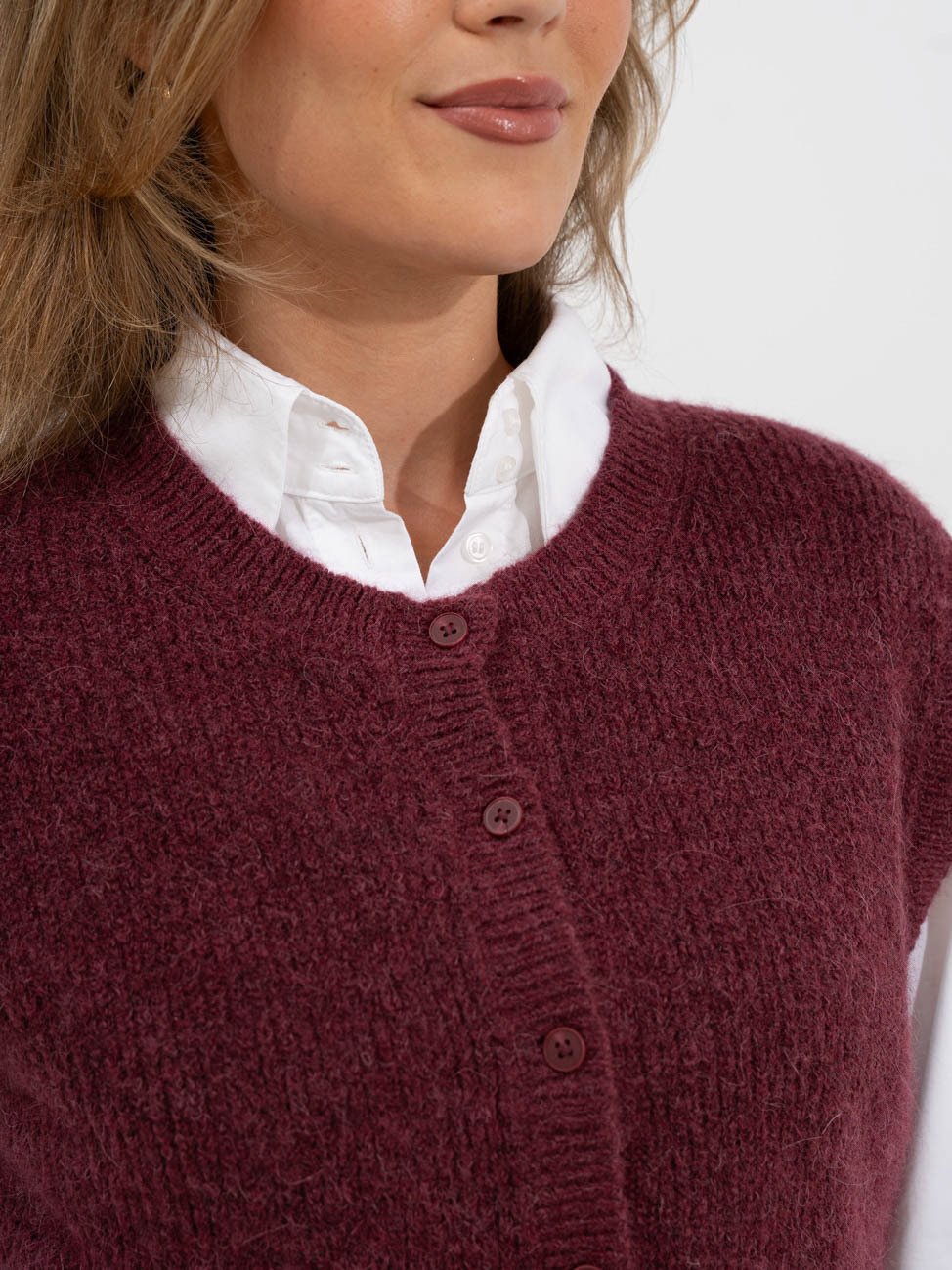 Selected Femme Lulu Button O-Neck Vest Tawny Port
