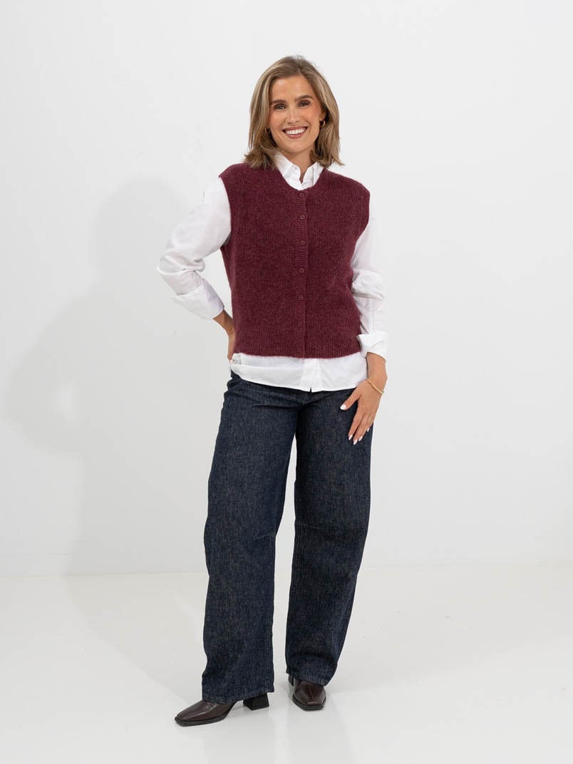 Selected Femme Lulu Button O-Neck Vest Tawny Port