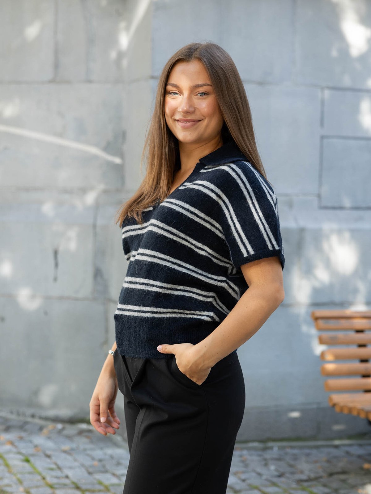 Selected Femme Lulu Short Sleeve Knit Polo Dark Sapphire LGM