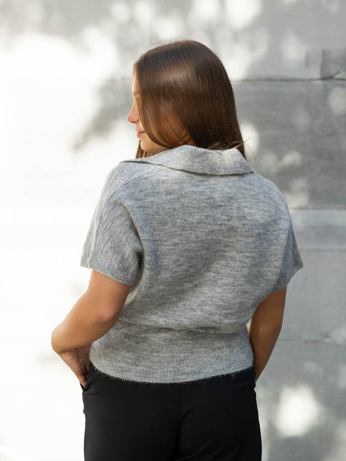 Selected Femme Lulu Short Sleeve Knit Polo Light Grey Melange