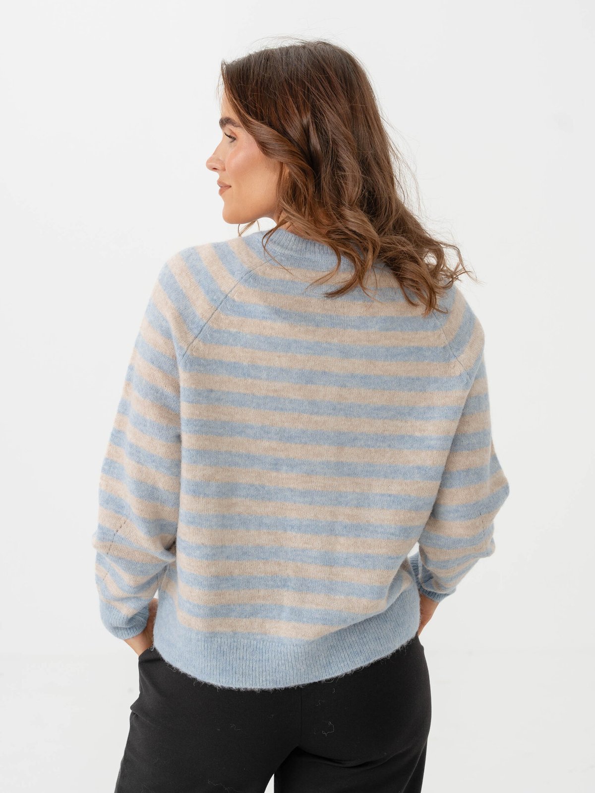 Selected Femme Lulu Long Sleeve Knit Short Stripe Cardigan Cashmere Blue/Birch