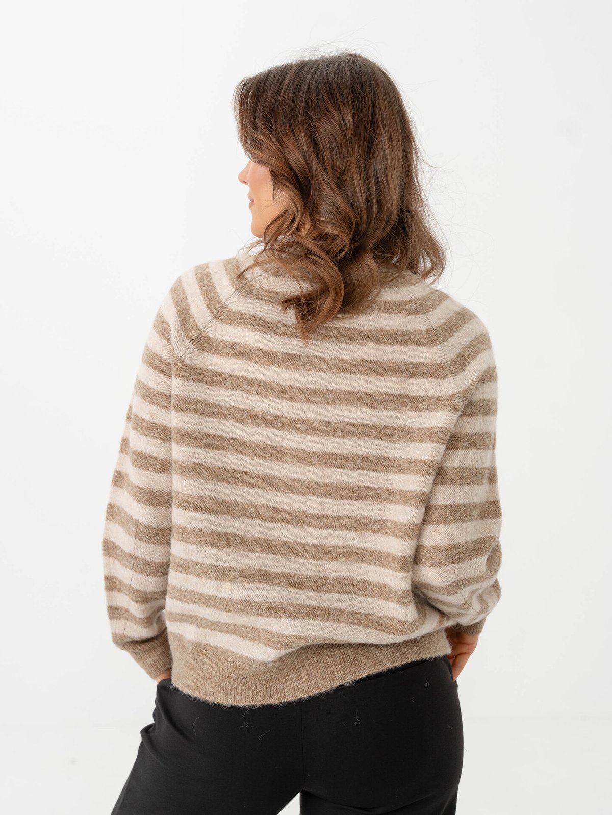 Selected Femme Lulu Long Sleeve Knit Short Stripe Cardigan Sepia Tint/Birch