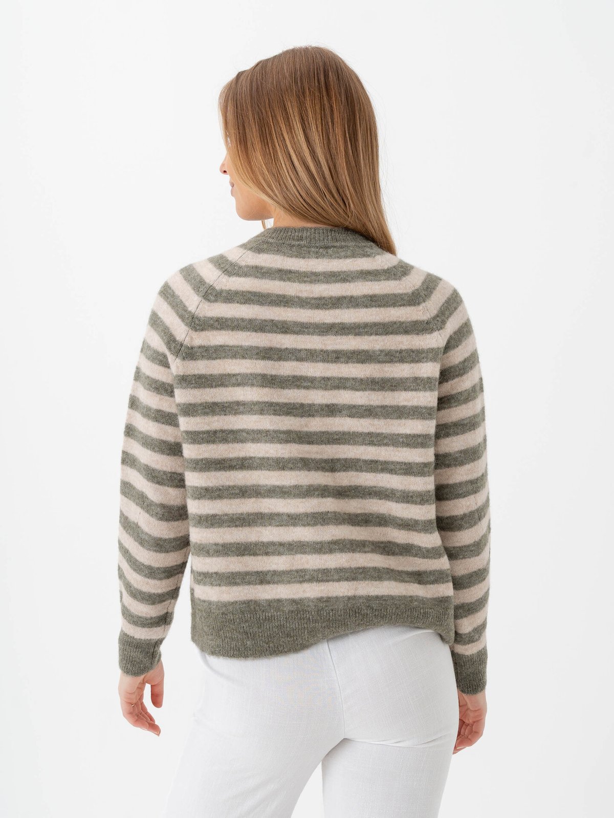 Selected Femme Lulu Long Sleeve Knit Short Stripe Cardigan Vetiver