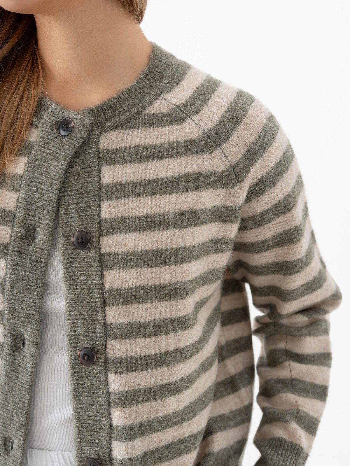 Selected Femme Lulu Long Sleeve Knit Short Stripe Cardigan Vetiver