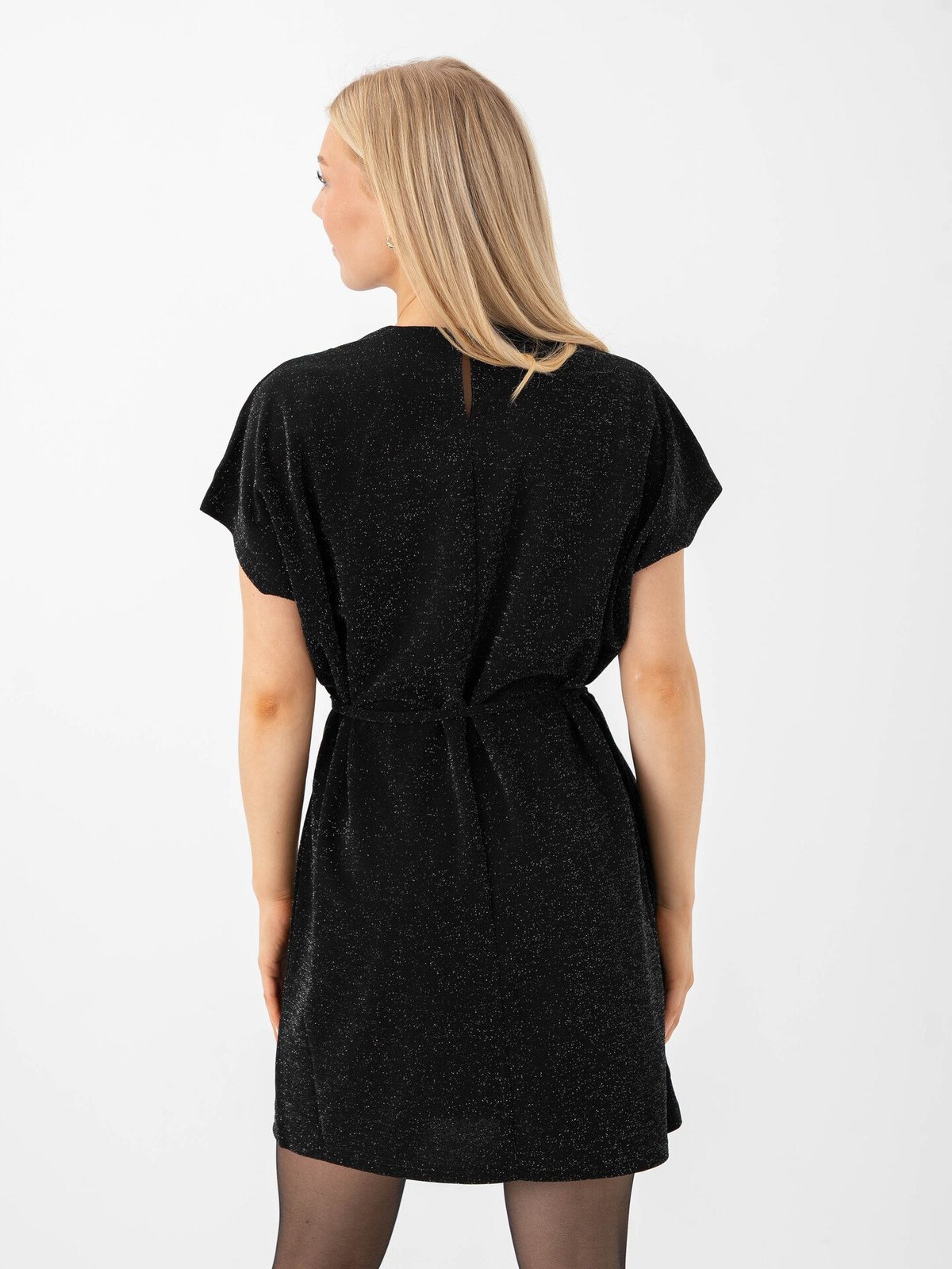 Selected Femme Oversized Sandra Short Sleeve Short Dress Black With Silver Lurex