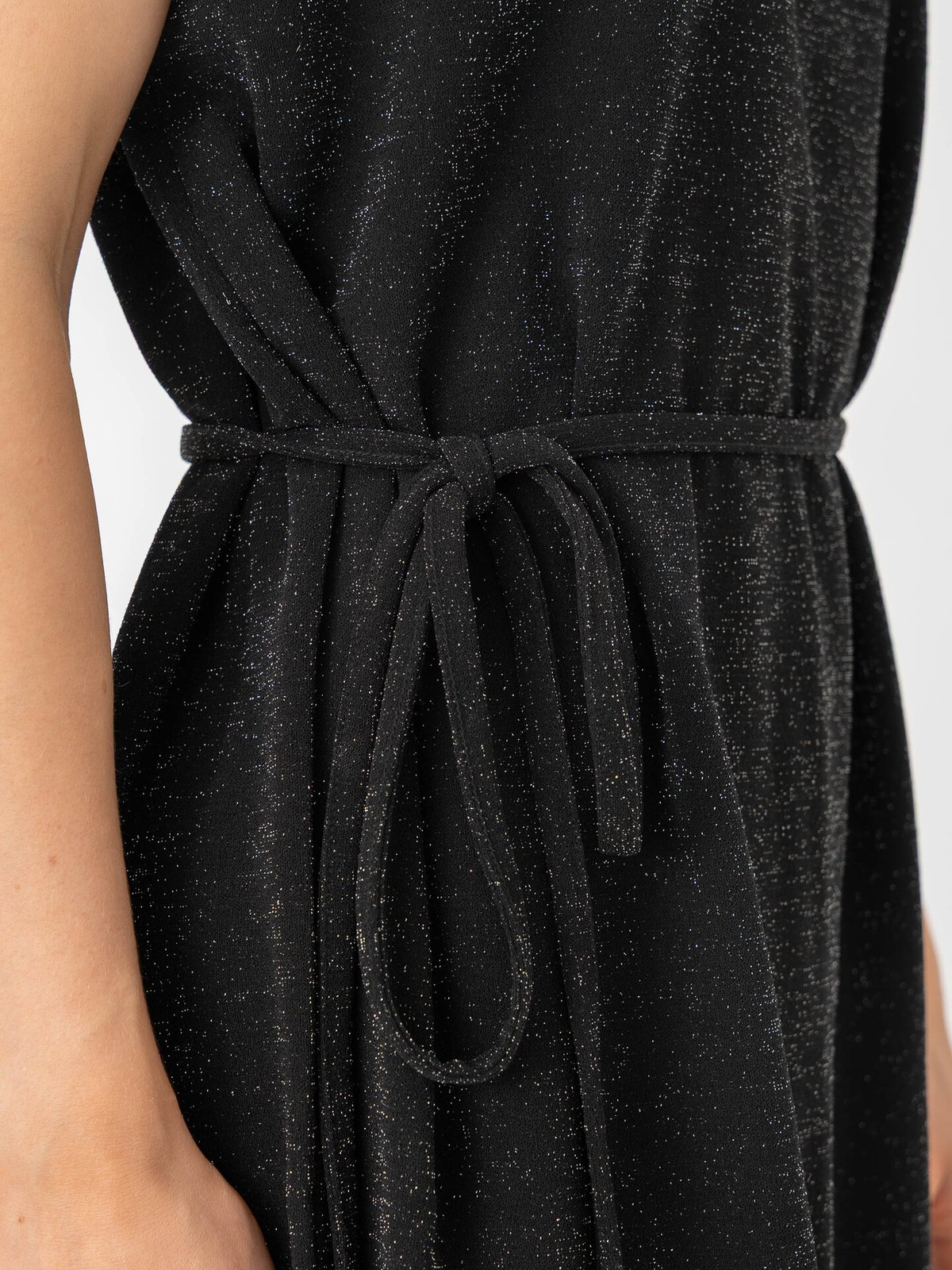 Selected Femme Oversized Sandra Short Sleeve Short Dress Black With Silver Lurex