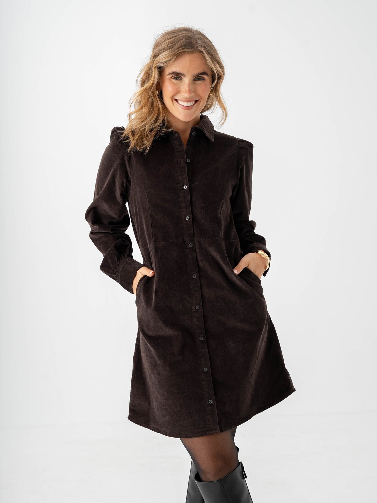 Selected Femme Runa Short Corduroy Dress Chocolate Torte