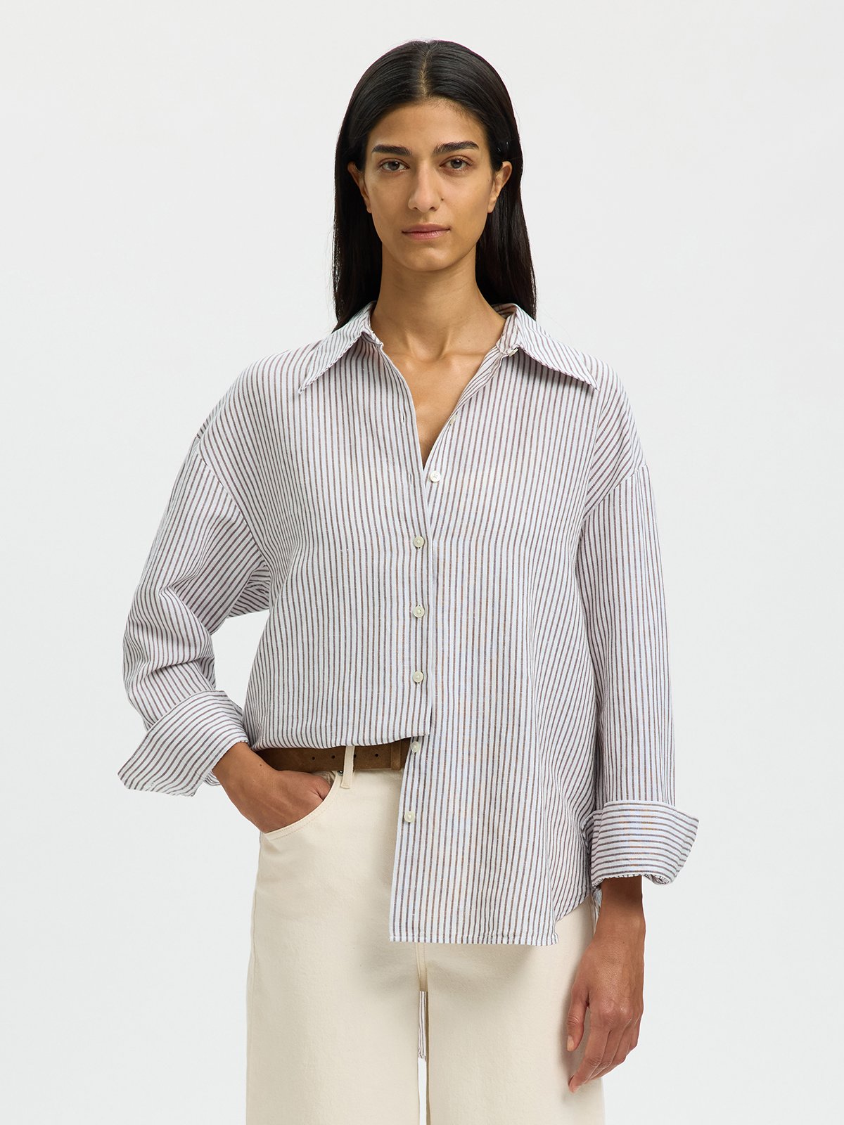 Selected Femme Cleo Oversize Linen Blend Shirt Bright White