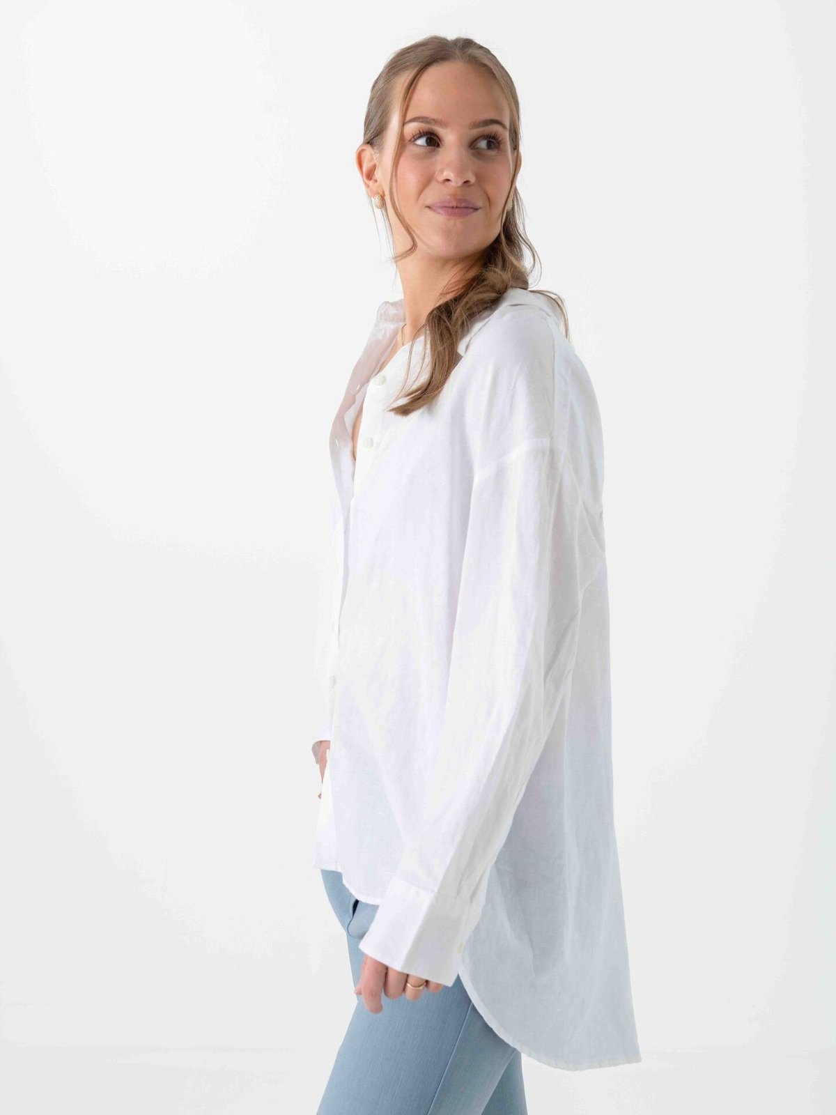 Selected Femme Cleo Oversize Linen Blend Shirt Bright White