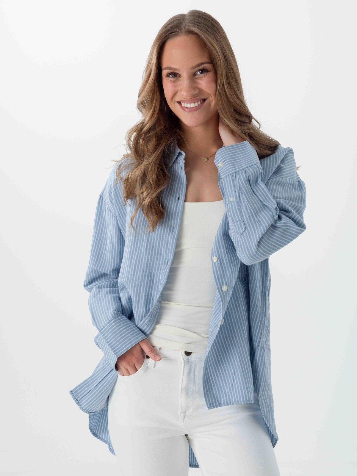 Selected Femme Cleo Oversize Linen Blend Shirt Dusty Blue / Bright White