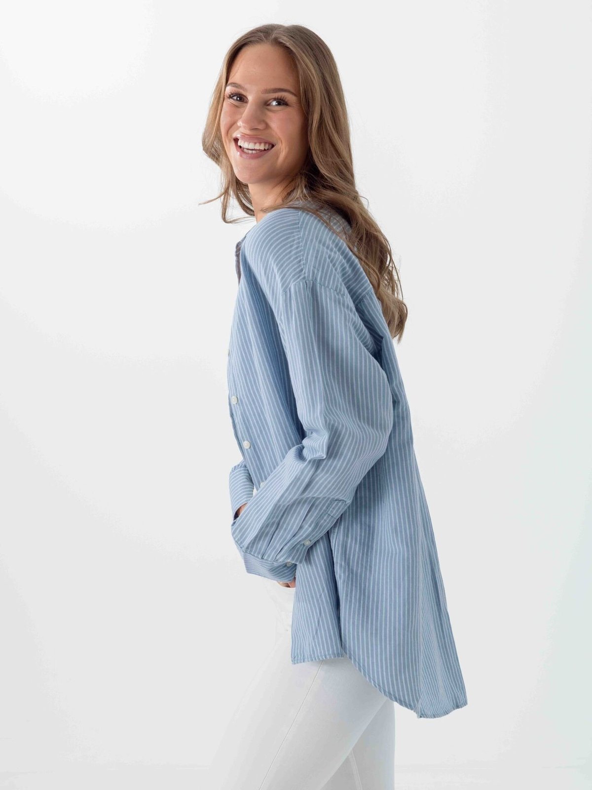 Selected Femme Cleo Oversize Linen Blend Shirt Dusty Blue / Bright White