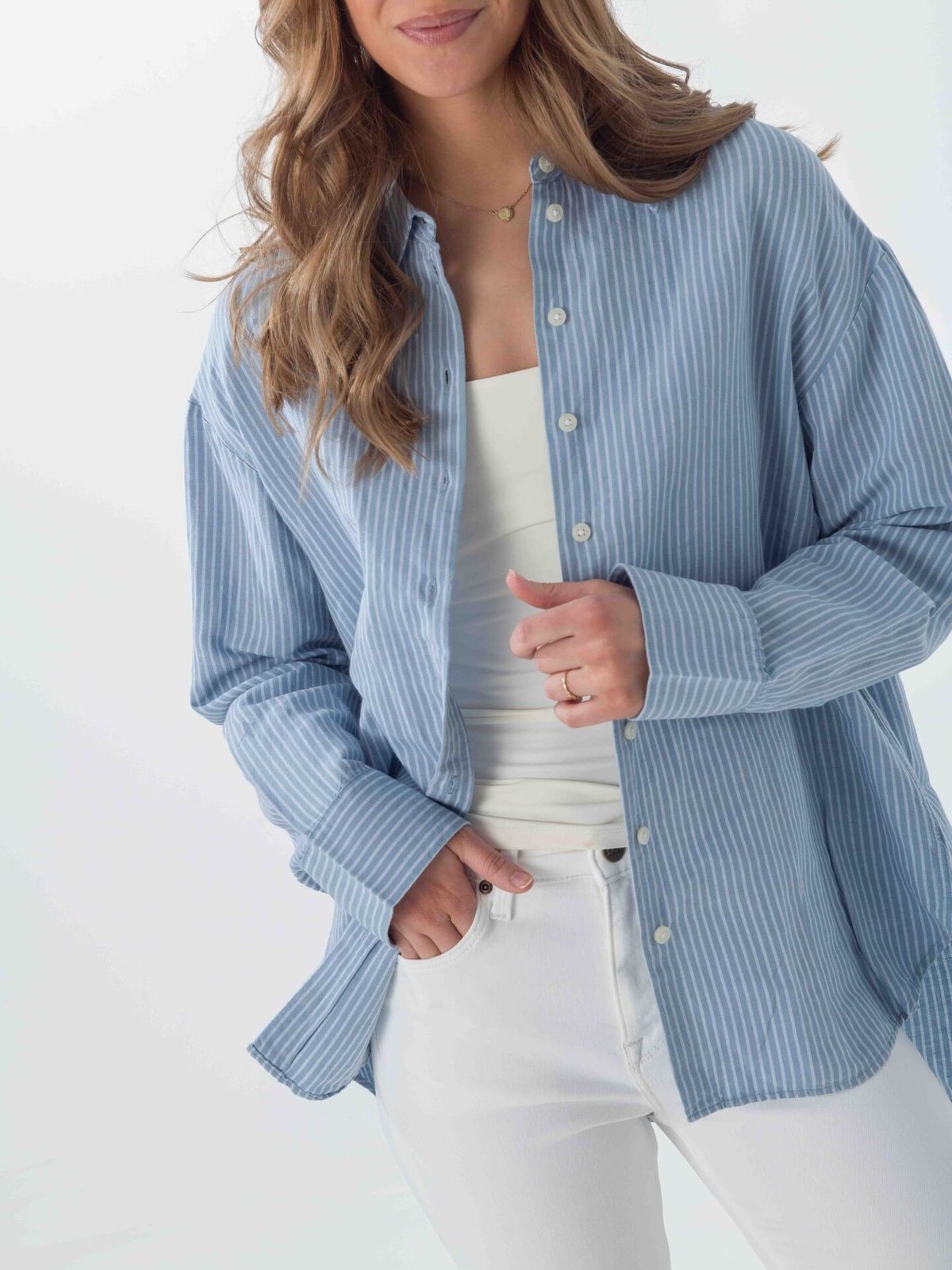 Selected Femme Cleo Oversize Linen Blend Shirt Dusty Blue / Bright White