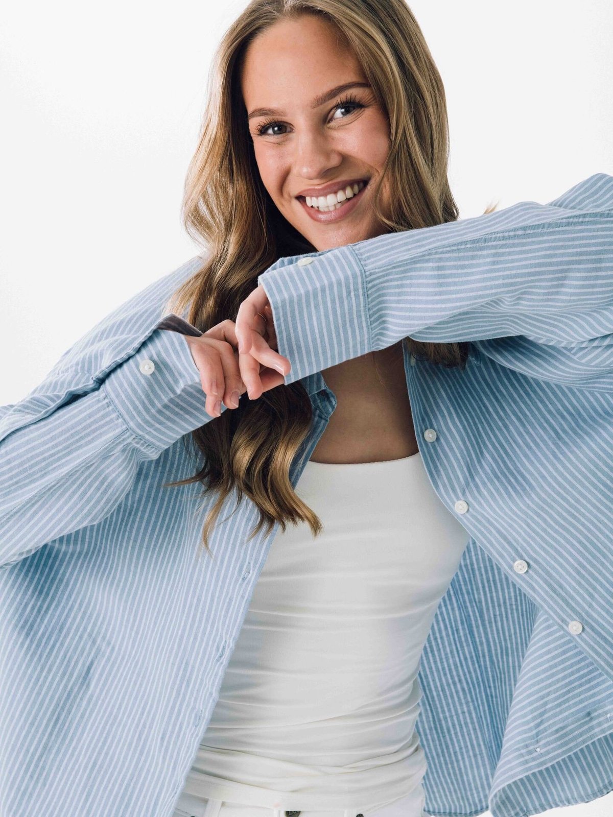 Selected Femme Cleo Oversize Linen Blend Shirt Dusty Blue / Bright White