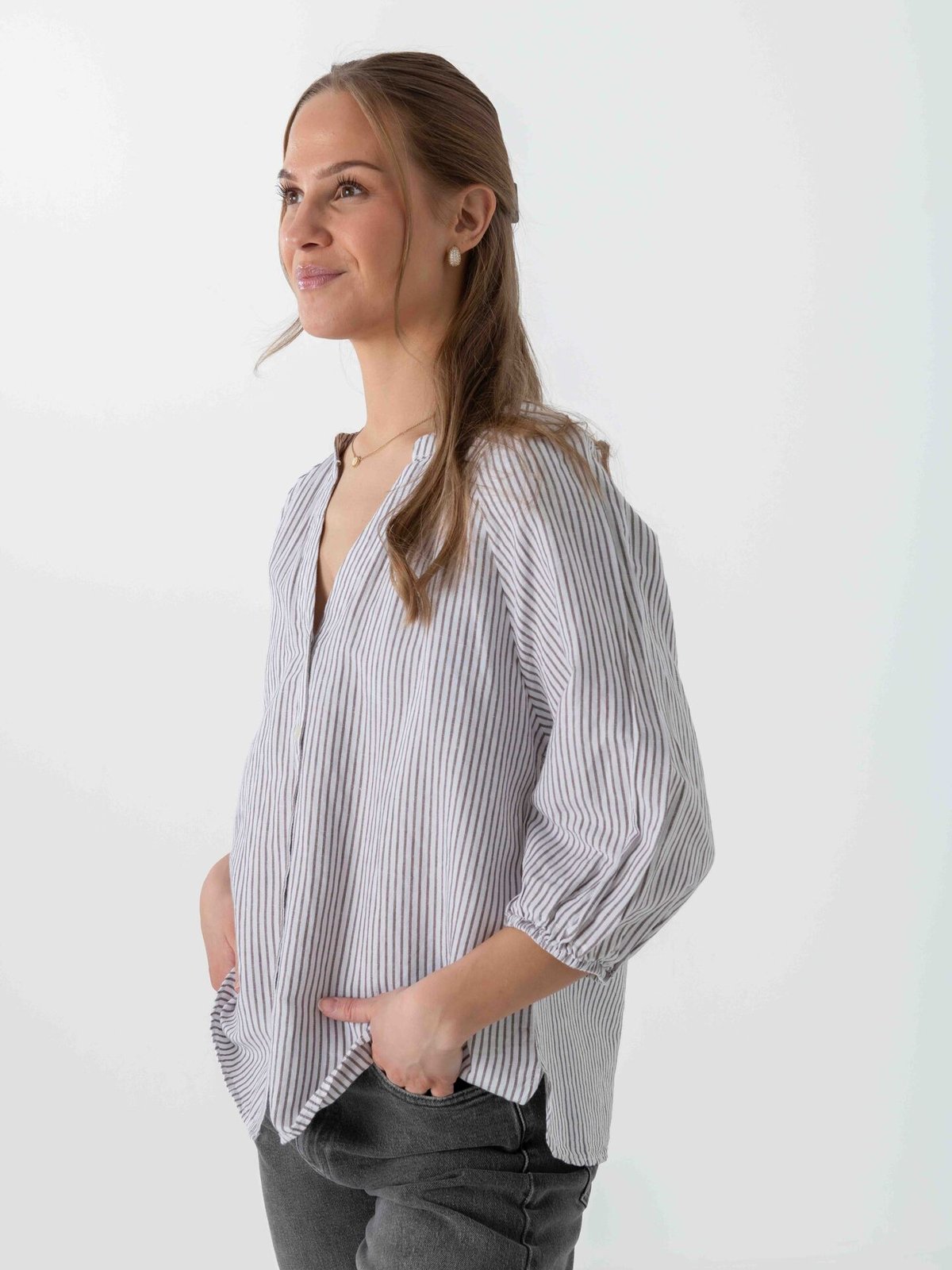 Selected Femme Cleo Alberta Linen Blend Shirt Bright White / Chocolate Chip