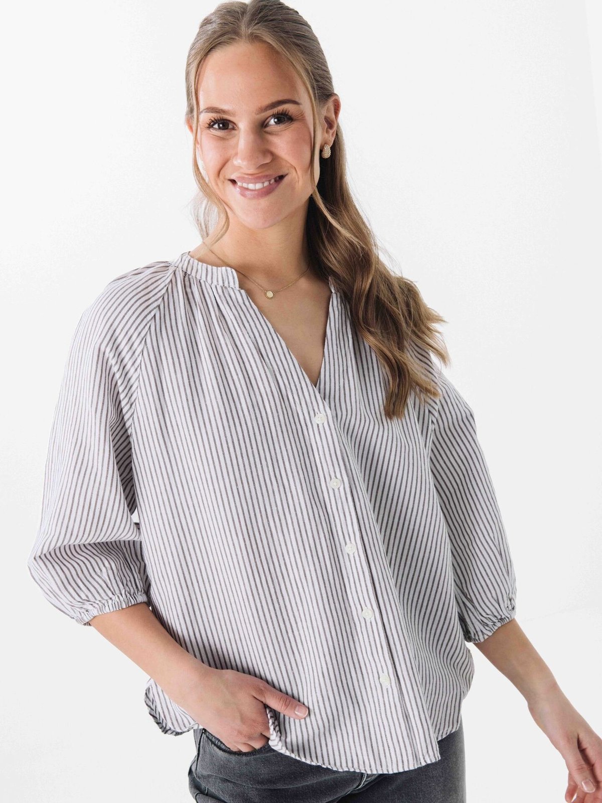 Selected Femme Cleo Alberta Linen Blend Shirt Bright White / Chocolate Chip
