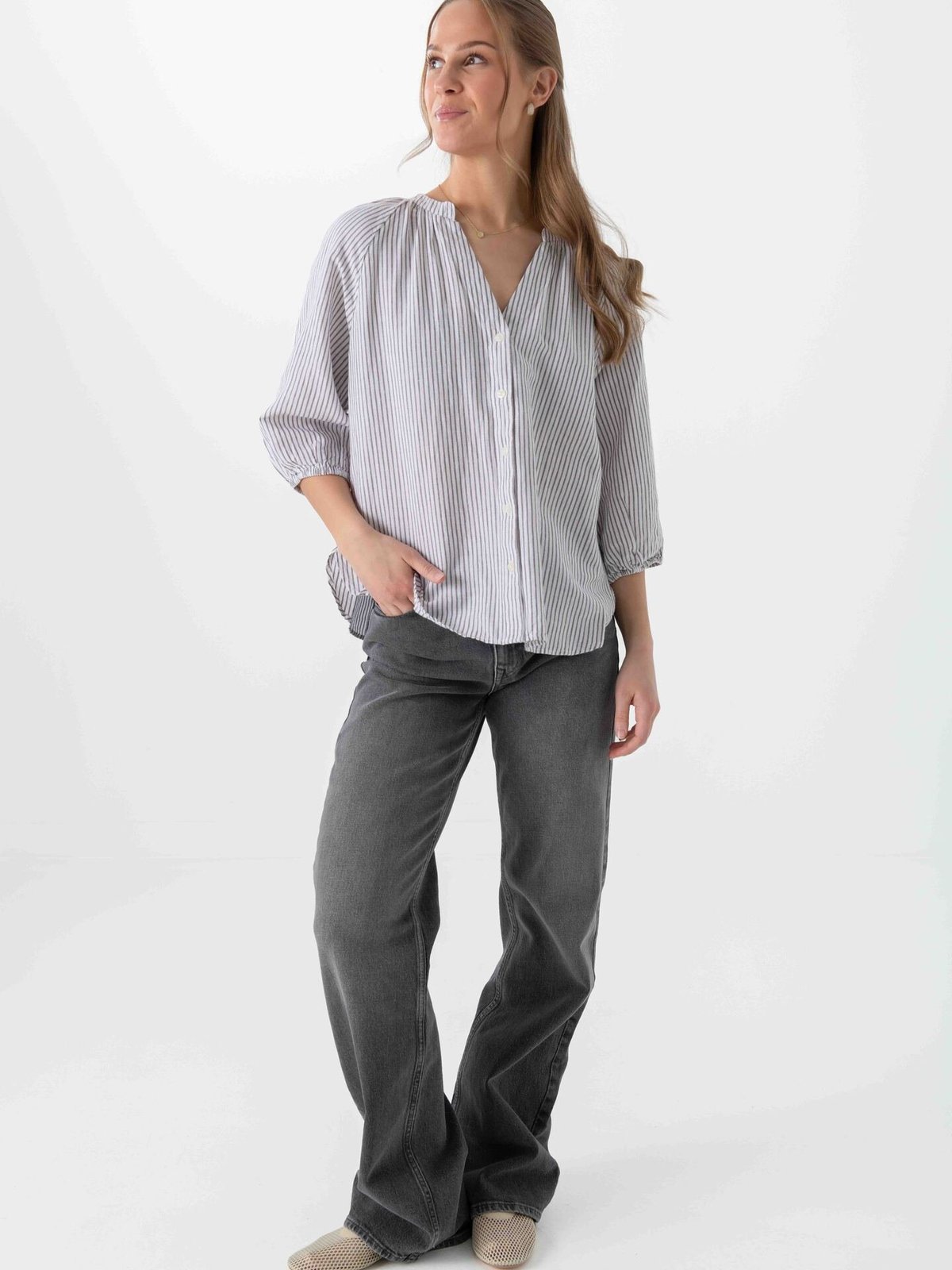 Selected Femme Cleo Alberta Linen Blend Shirt Bright White / Chocolate Chip