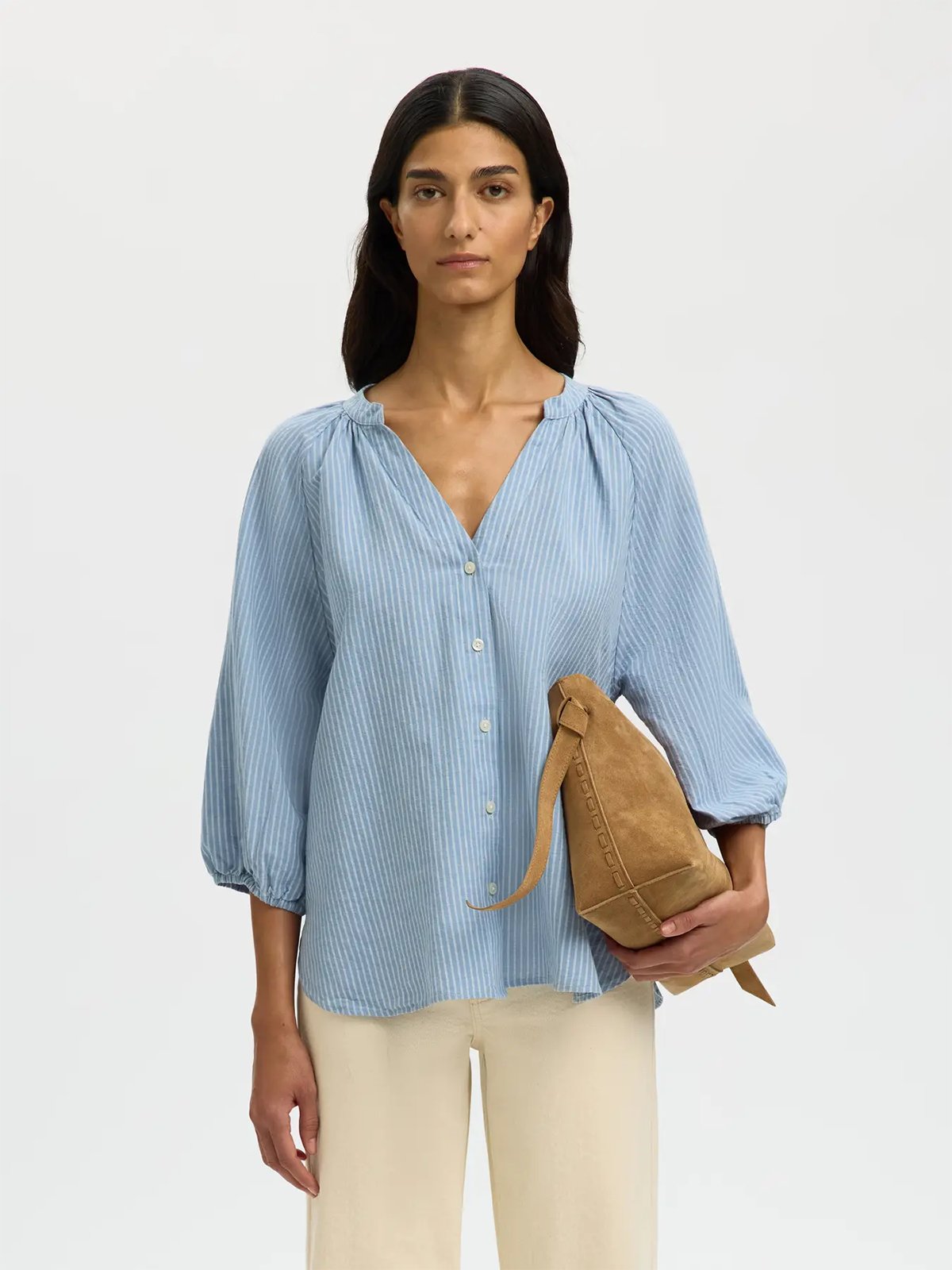 Selected Femme Cleo-Alberta Linen Blend Shirt Dusty Blue