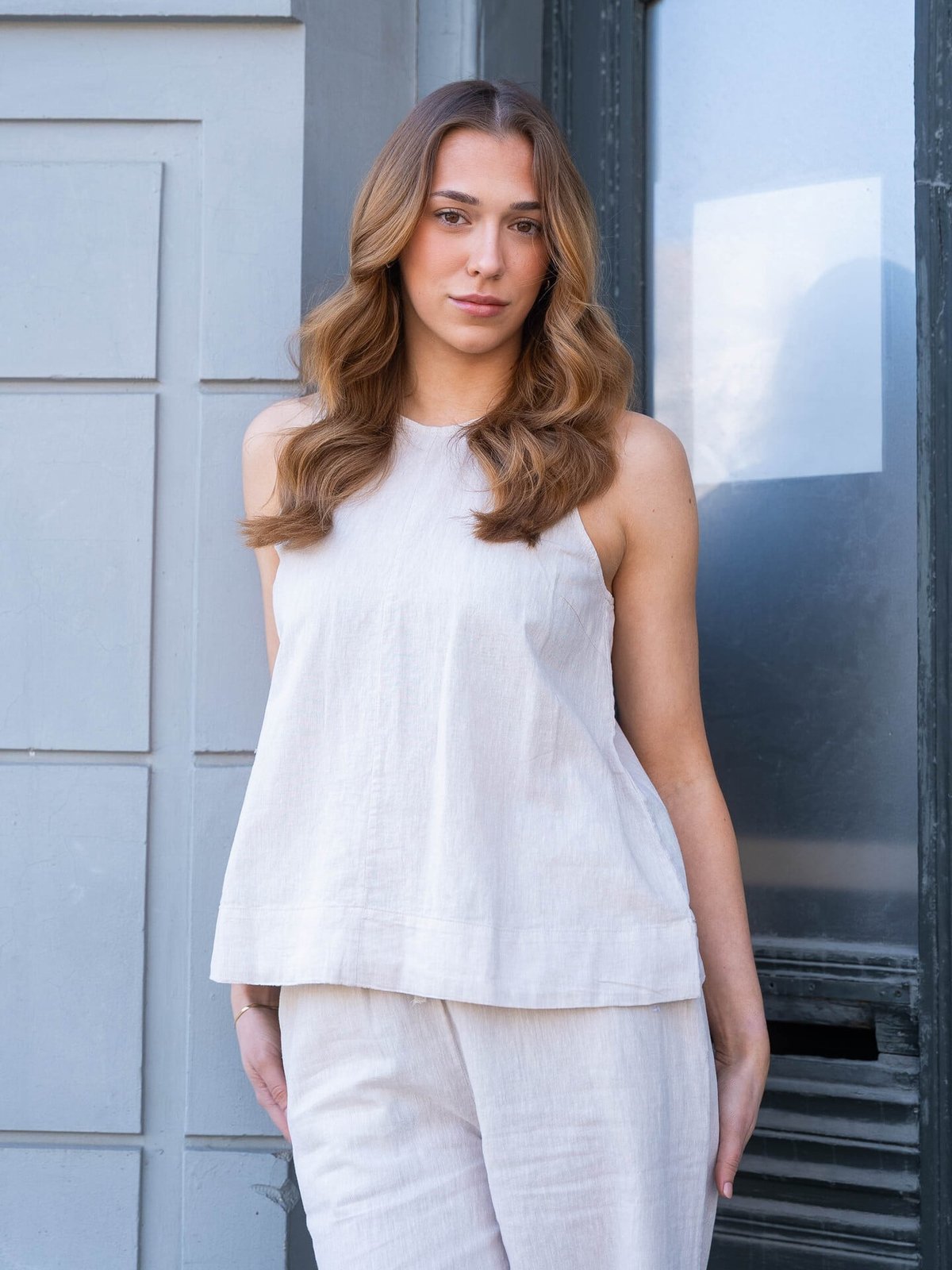Selected Femme Luisa Short Sleeve Linen Blend Top Sandshell