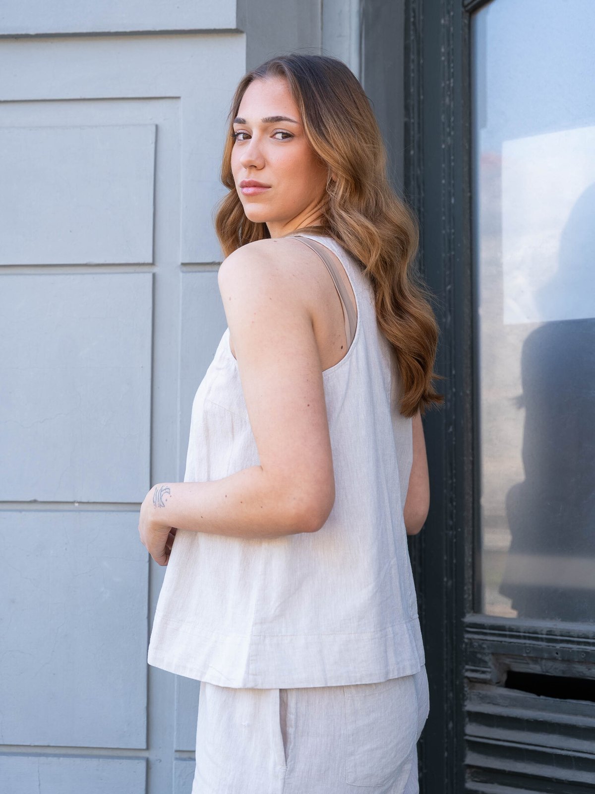 Selected Femme Luisa Short Sleeve Linen Blend Top Sandshell