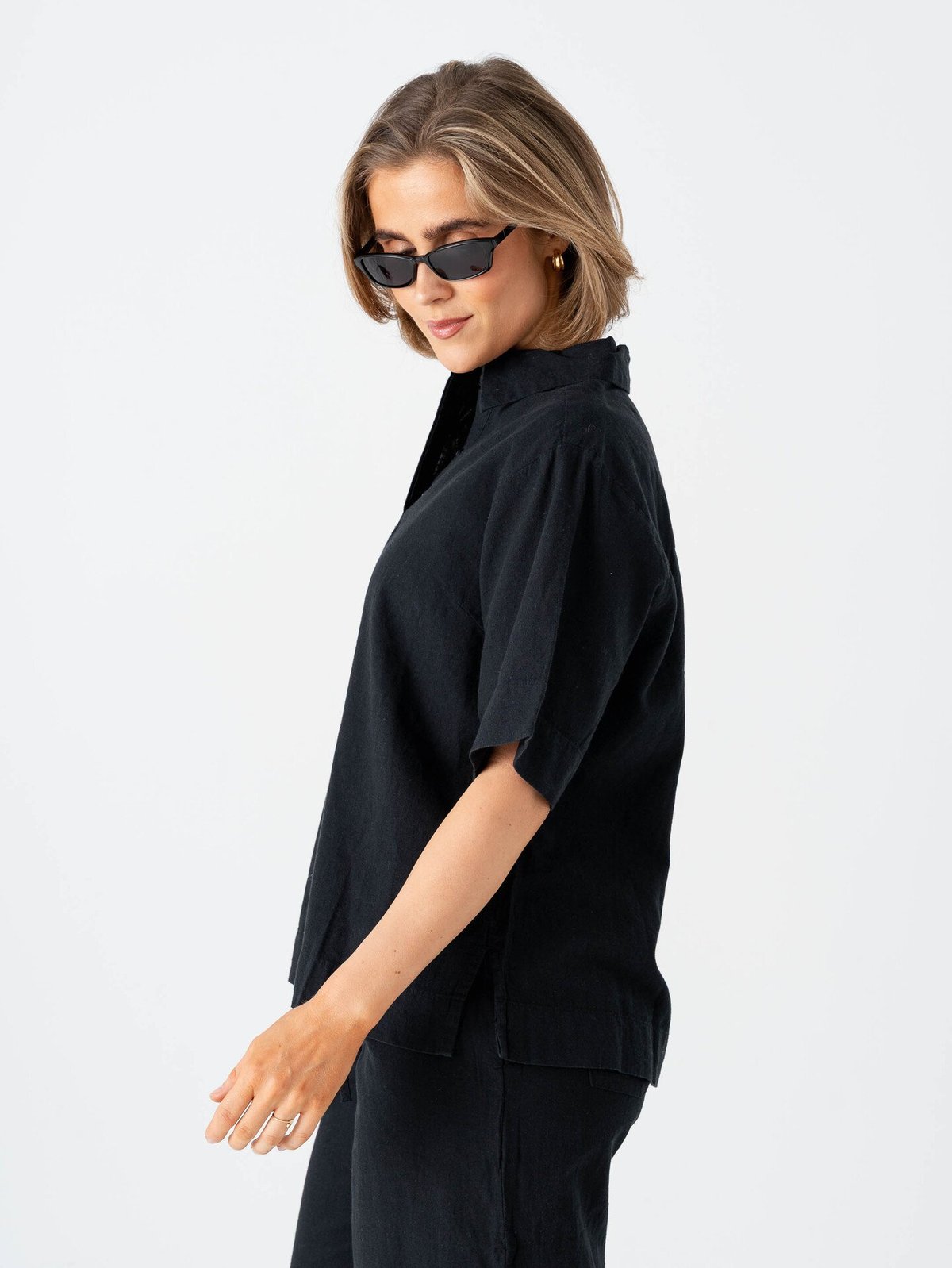 Selected Femme Luisa Linen Blend Polo Black