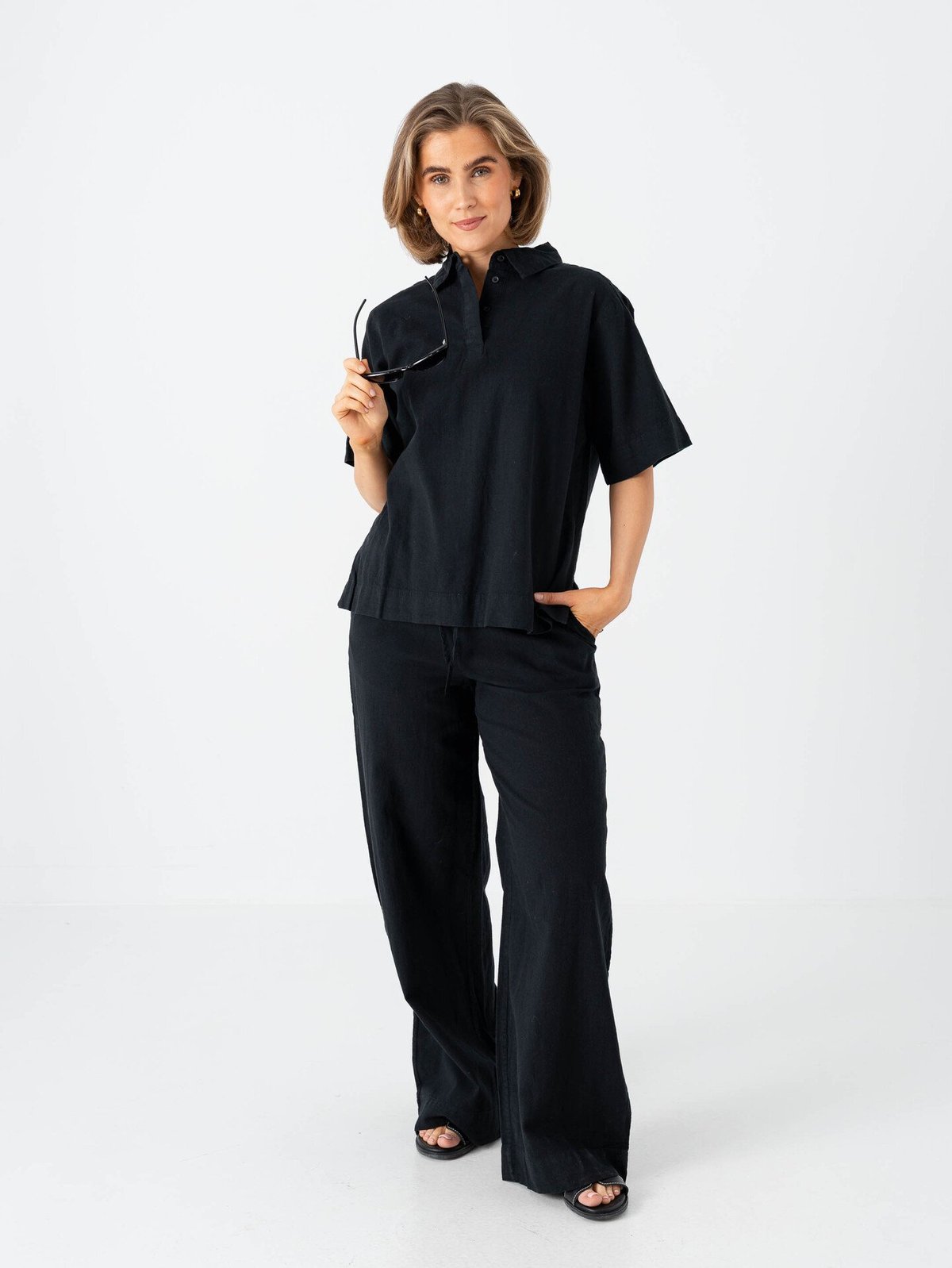 Selected Femme Luisa Linen Blend Polo Black