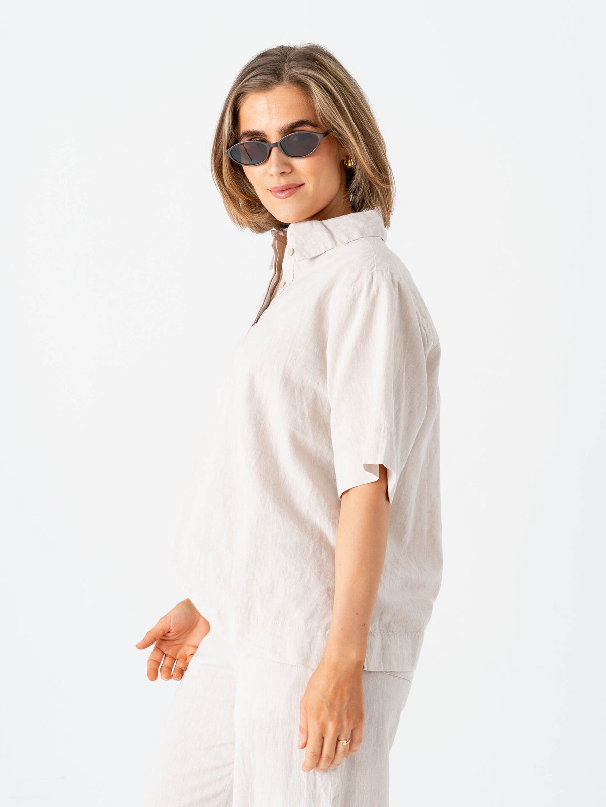 Selected Femme Luisa Linen Blend Polo Sandshell