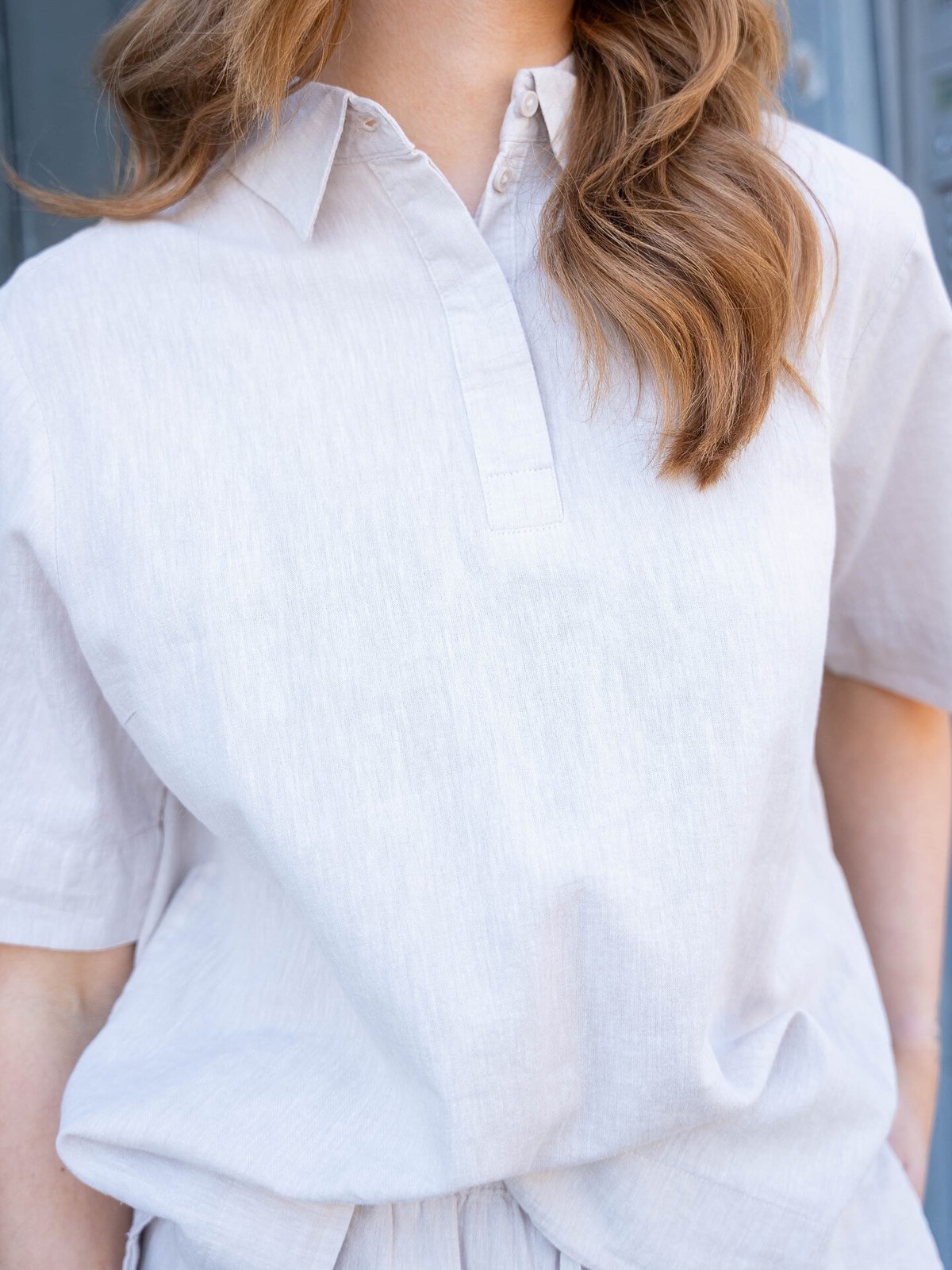 Selected Femme Luisa Linen Blend Polo Sandshell