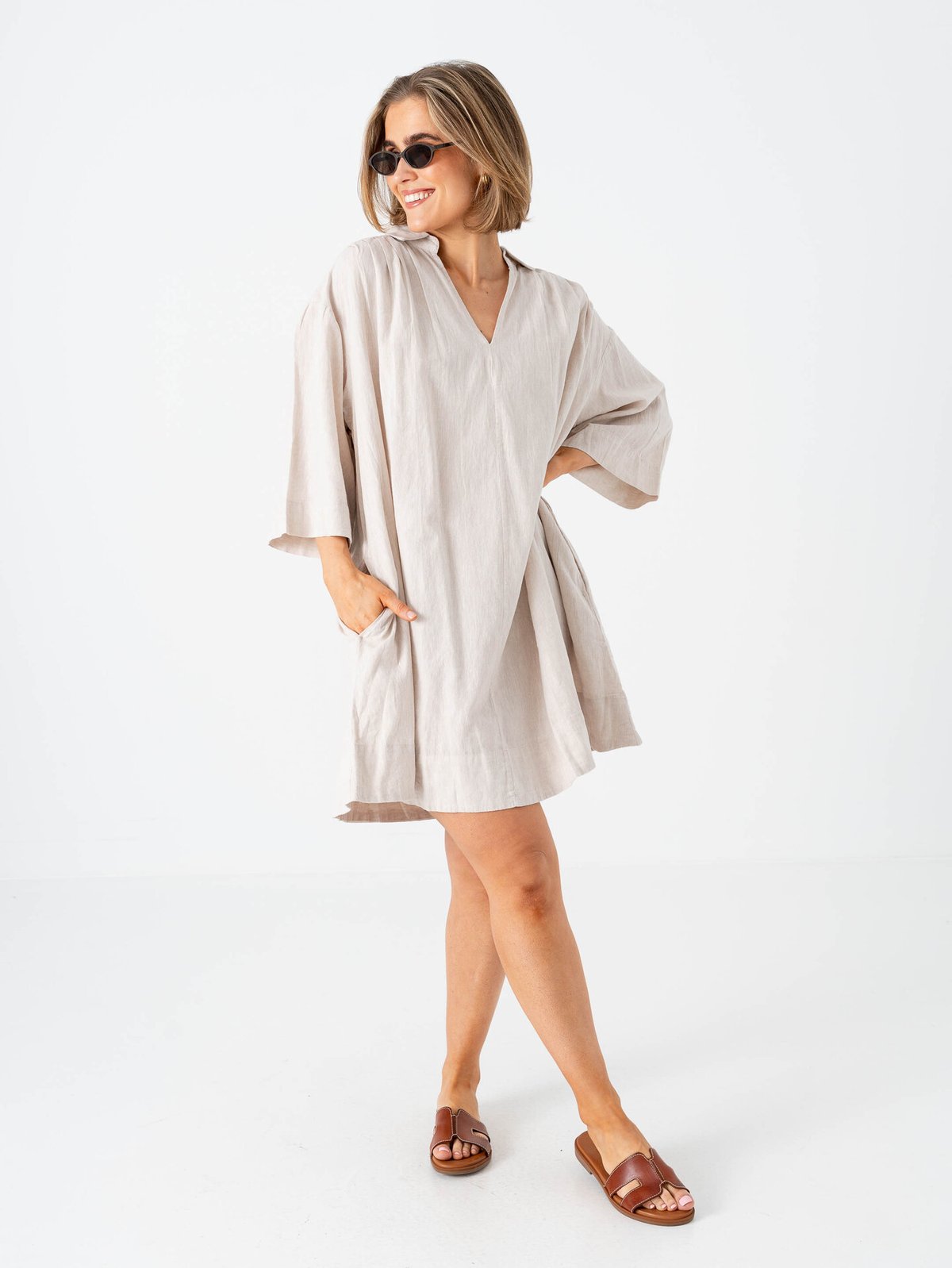 Selected Femme Luisa Talia Linen Blend Dress Sandshell