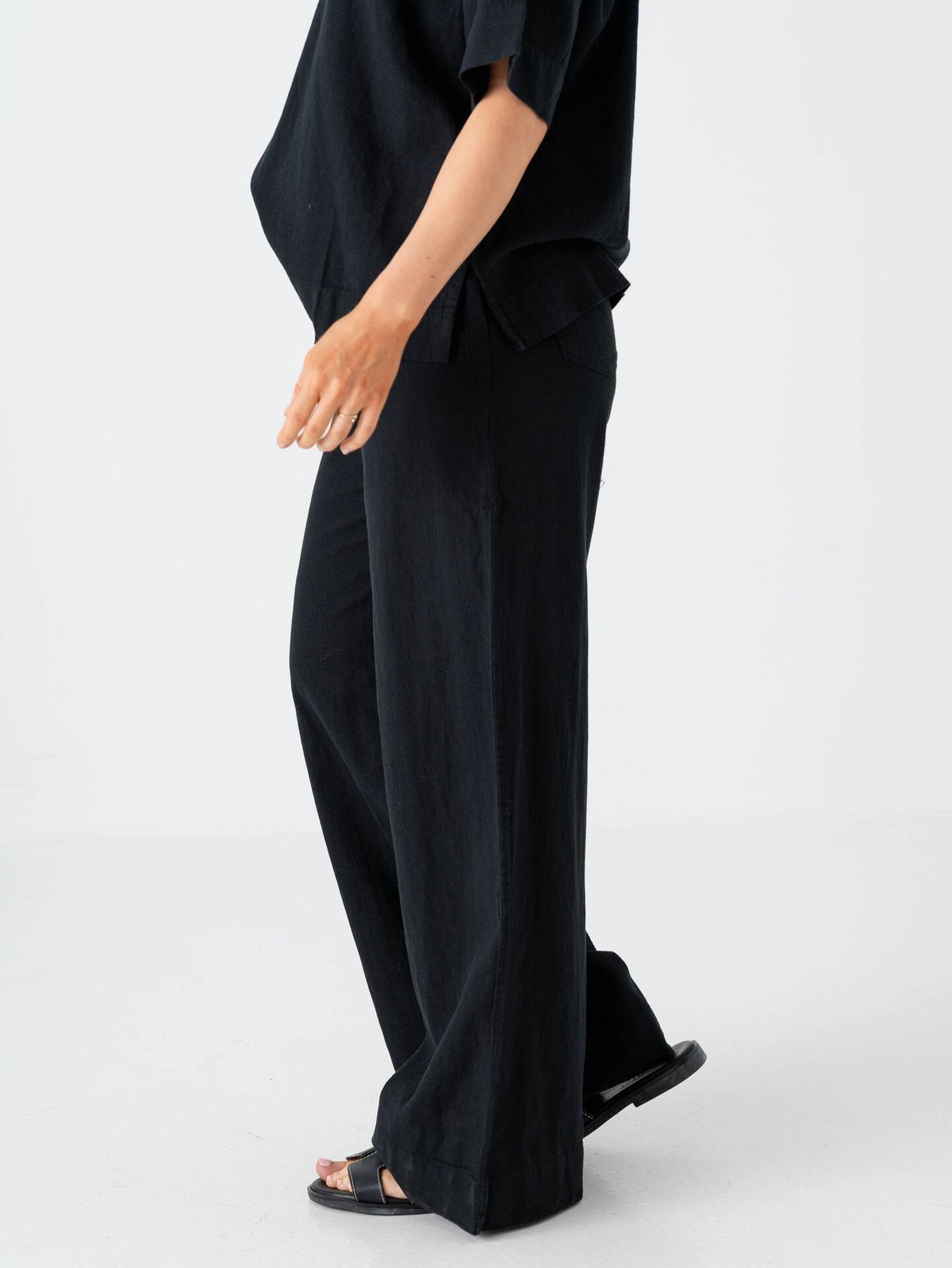Selected Femme Luisa Mid Waist Wide Linen Blend Pant Black