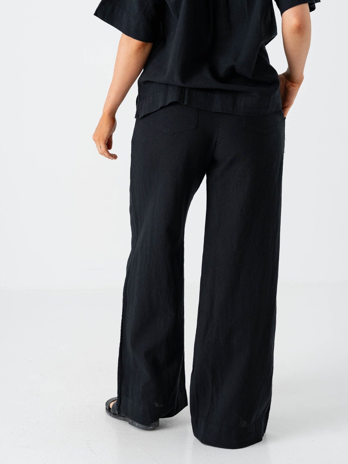 Selected Femme Luisa Mid Waist Wide Linen Blend Pant Black