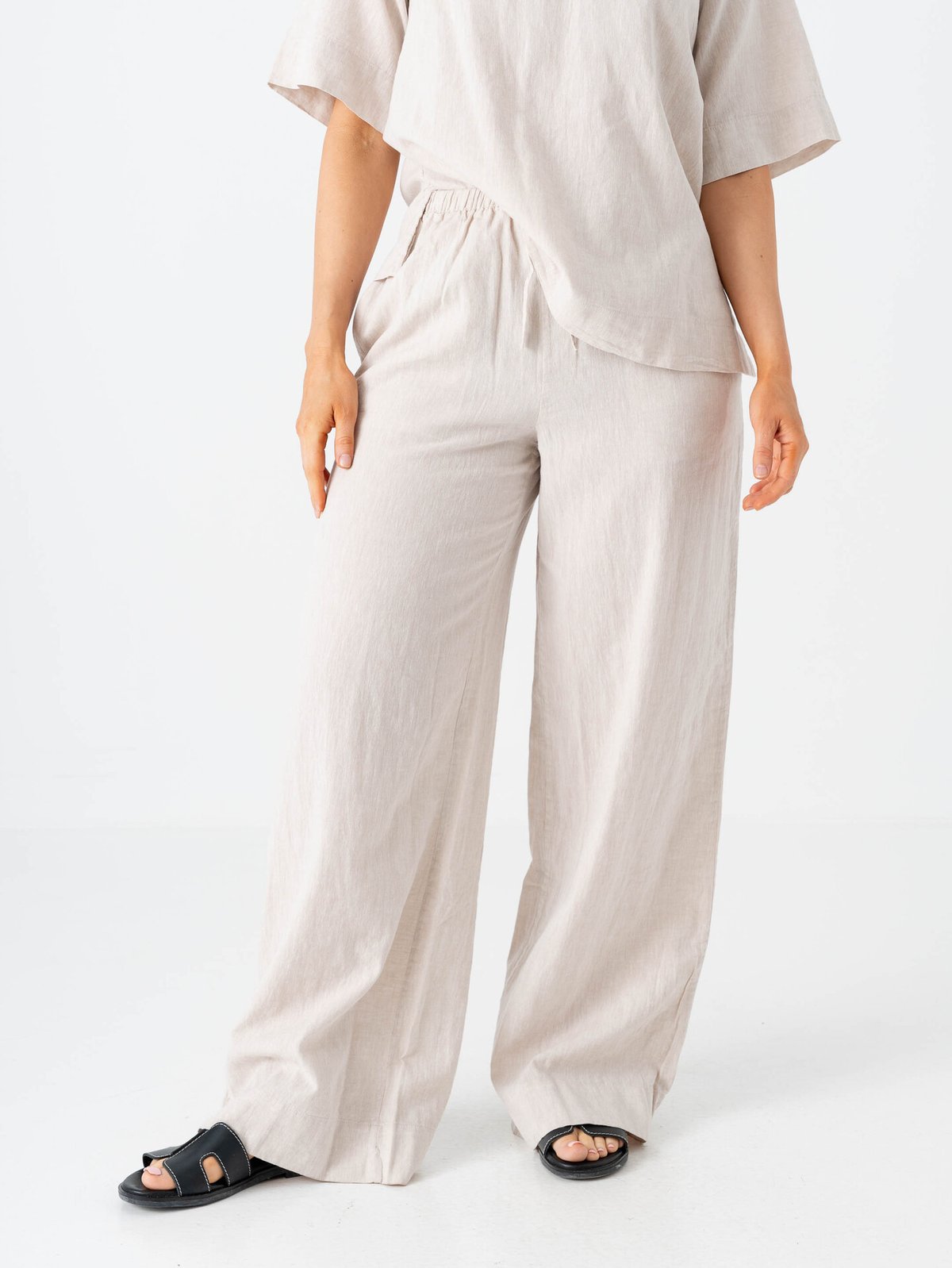 Selected Femme Luisa Mid Waist Wide Linen Blend Pant Sandshell