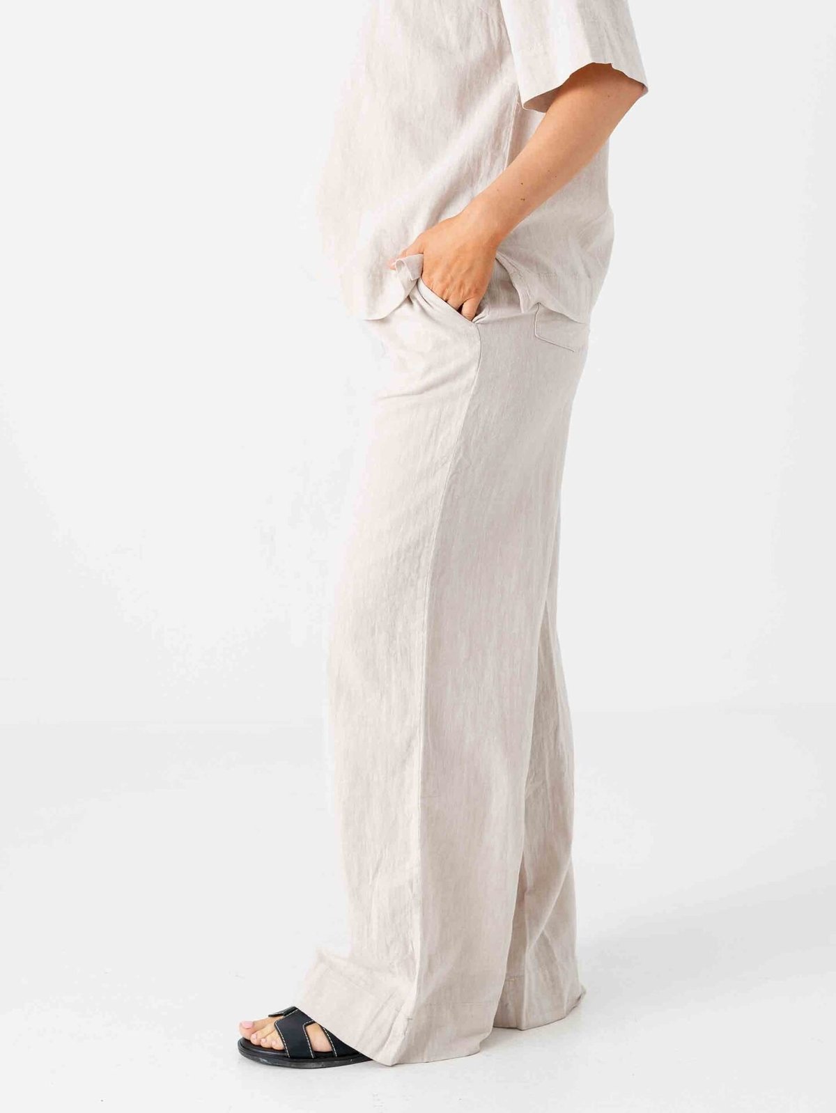 Selected Femme Luisa Mid Waist Wide Linen Blend Pant Sandshell