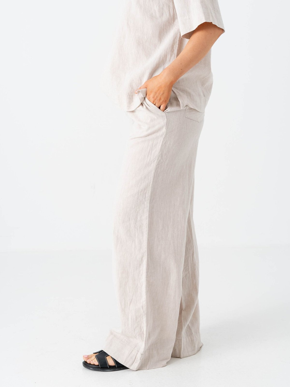 Selected Femme Luisa Mid Waist Wide Linen Blend Pant Sandshell