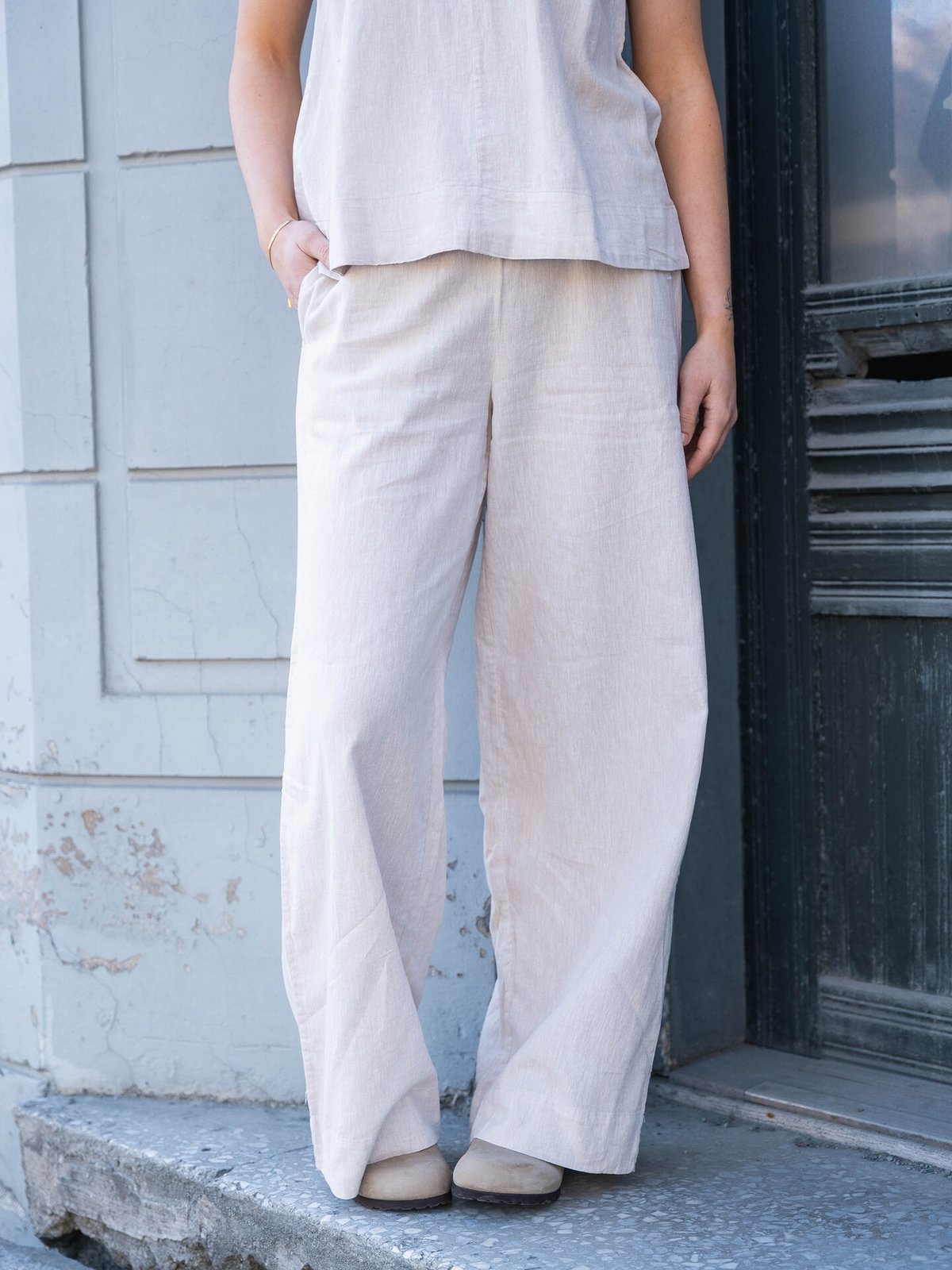 Selected Femme Luisa Mid Waist Wide Linen Blend Pant Sandshell