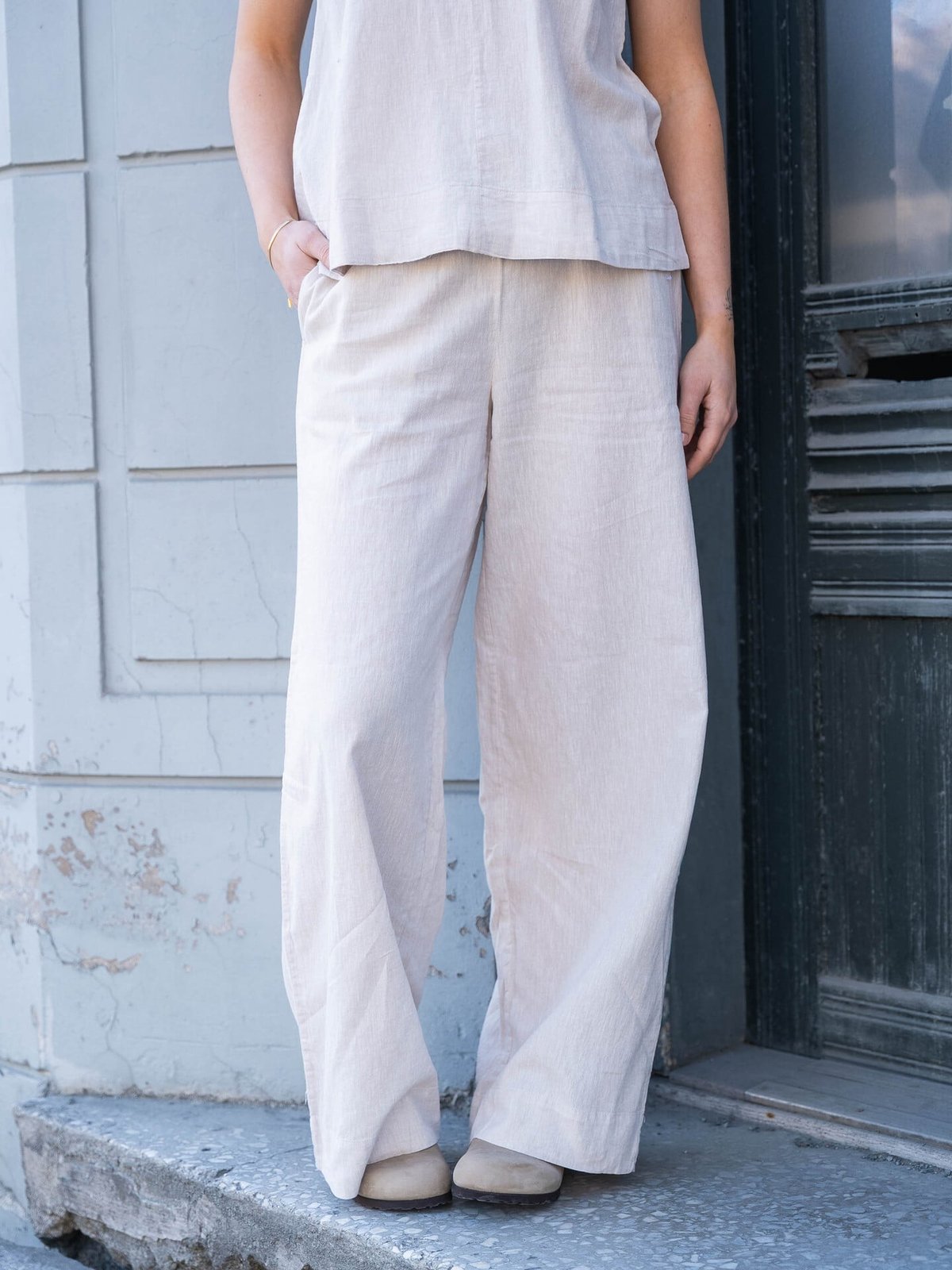 Selected Femme Luisa Mid Waist Wide Linen Blend Pant Sandshell