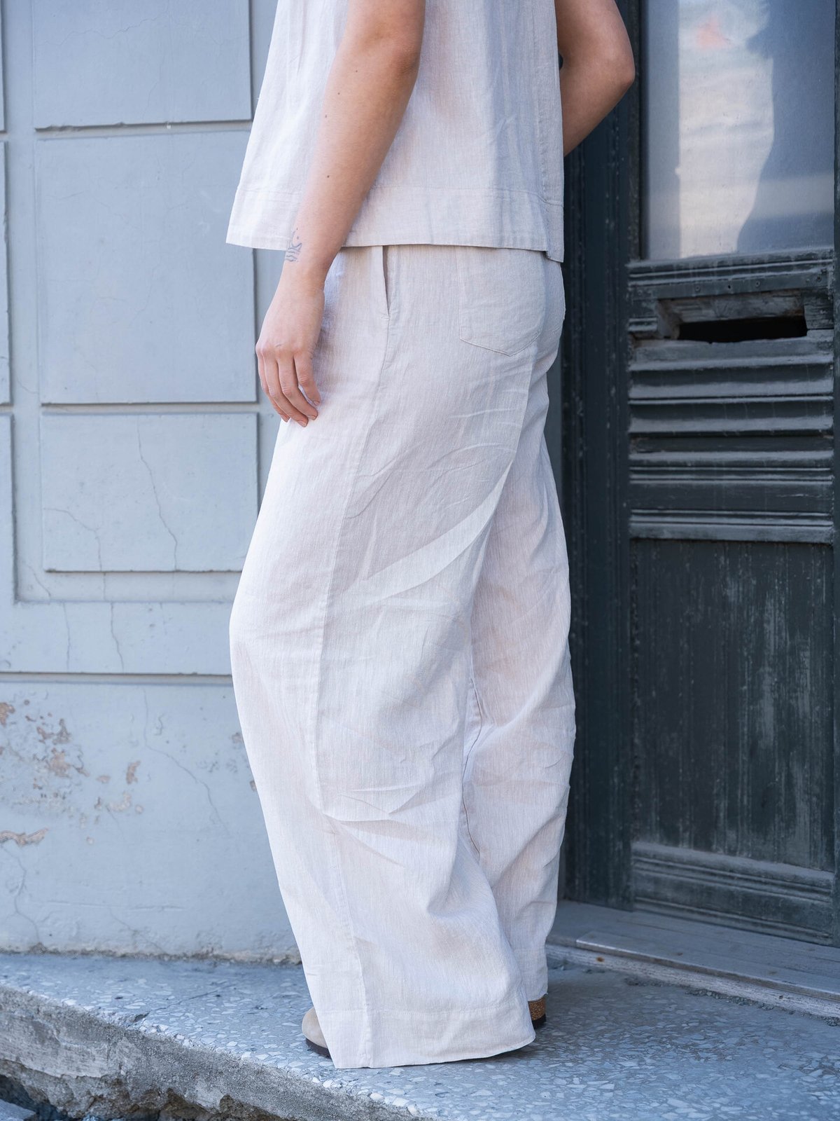 Selected Femme Luisa Mid Waist Wide Linen Blend Pant Sandshell