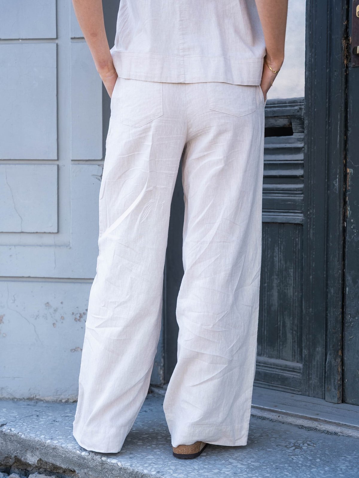 Selected Femme Luisa Mid Waist Wide Linen Blend Pant Sandshell