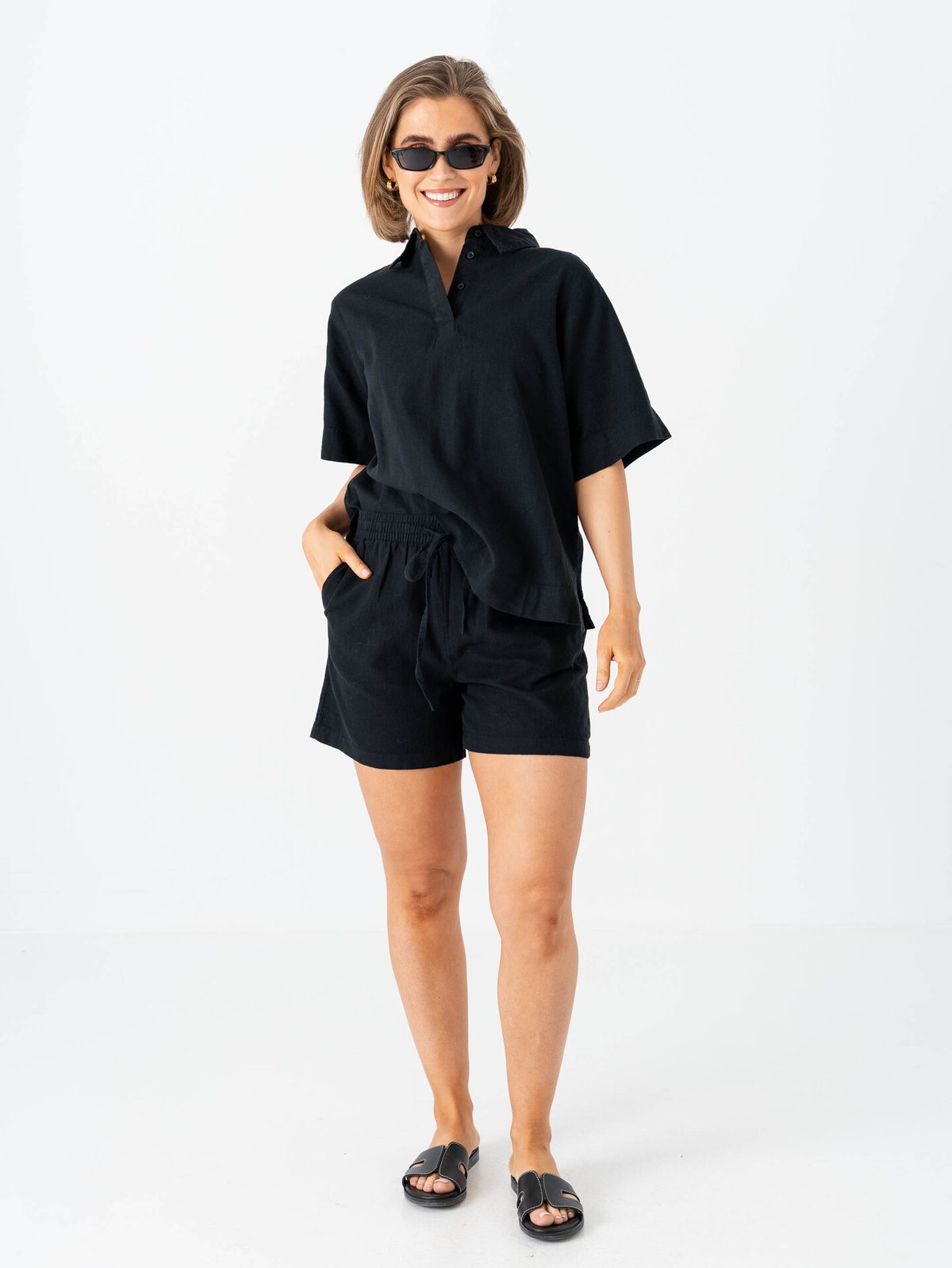 Selected Femme Luisa Linnie Linen Blend Shorts Black