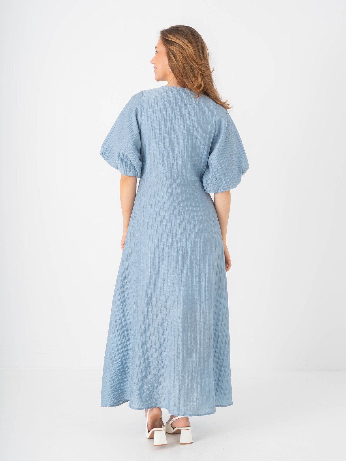 Selected Femme Maddie Short Sleeve Closed Back Midi Dress Dusty Blue