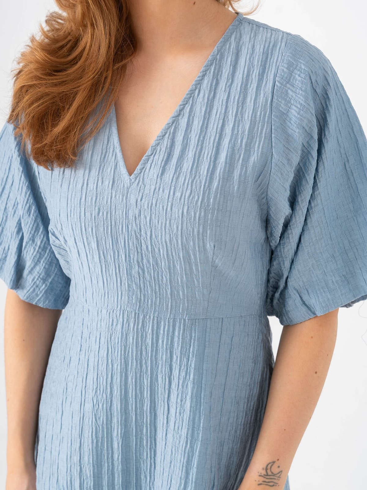 Selected Femme Maddie Short Sleeve Closed Back Midi Dress Dusty Blue