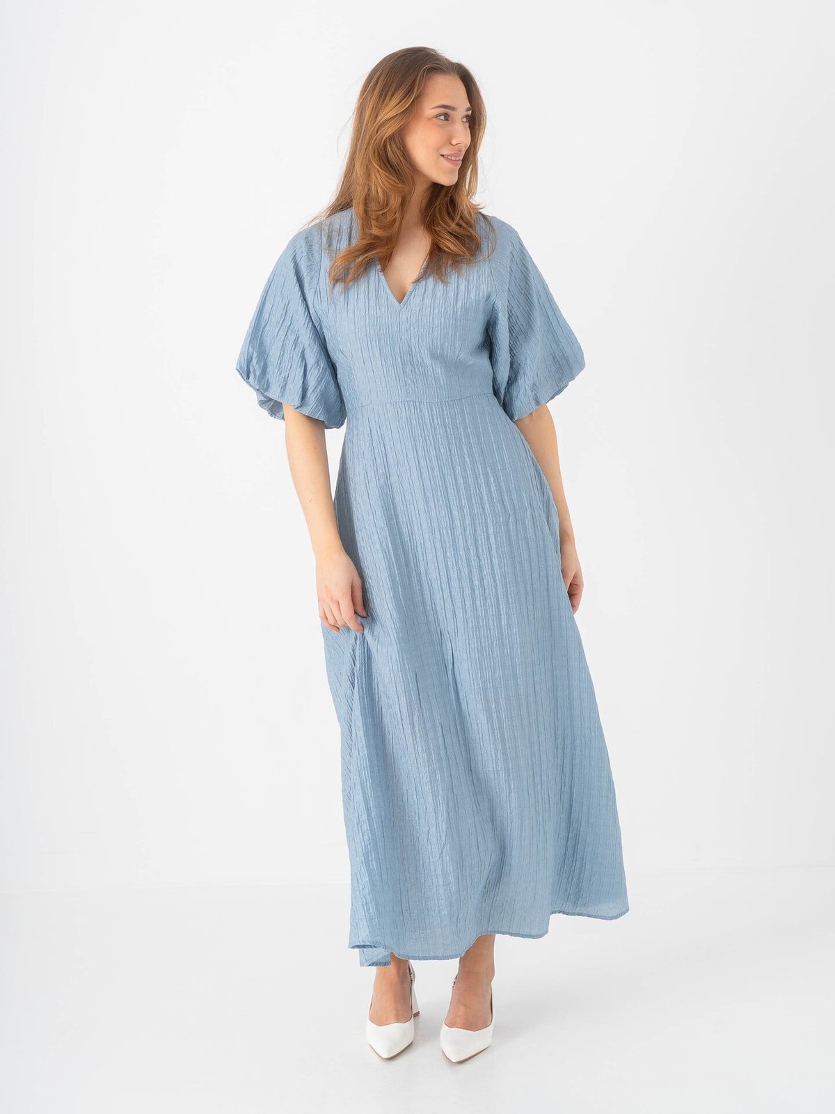 Selected Femme Maddie Short Sleeve Closed Back Midi Dress Dusty Blue