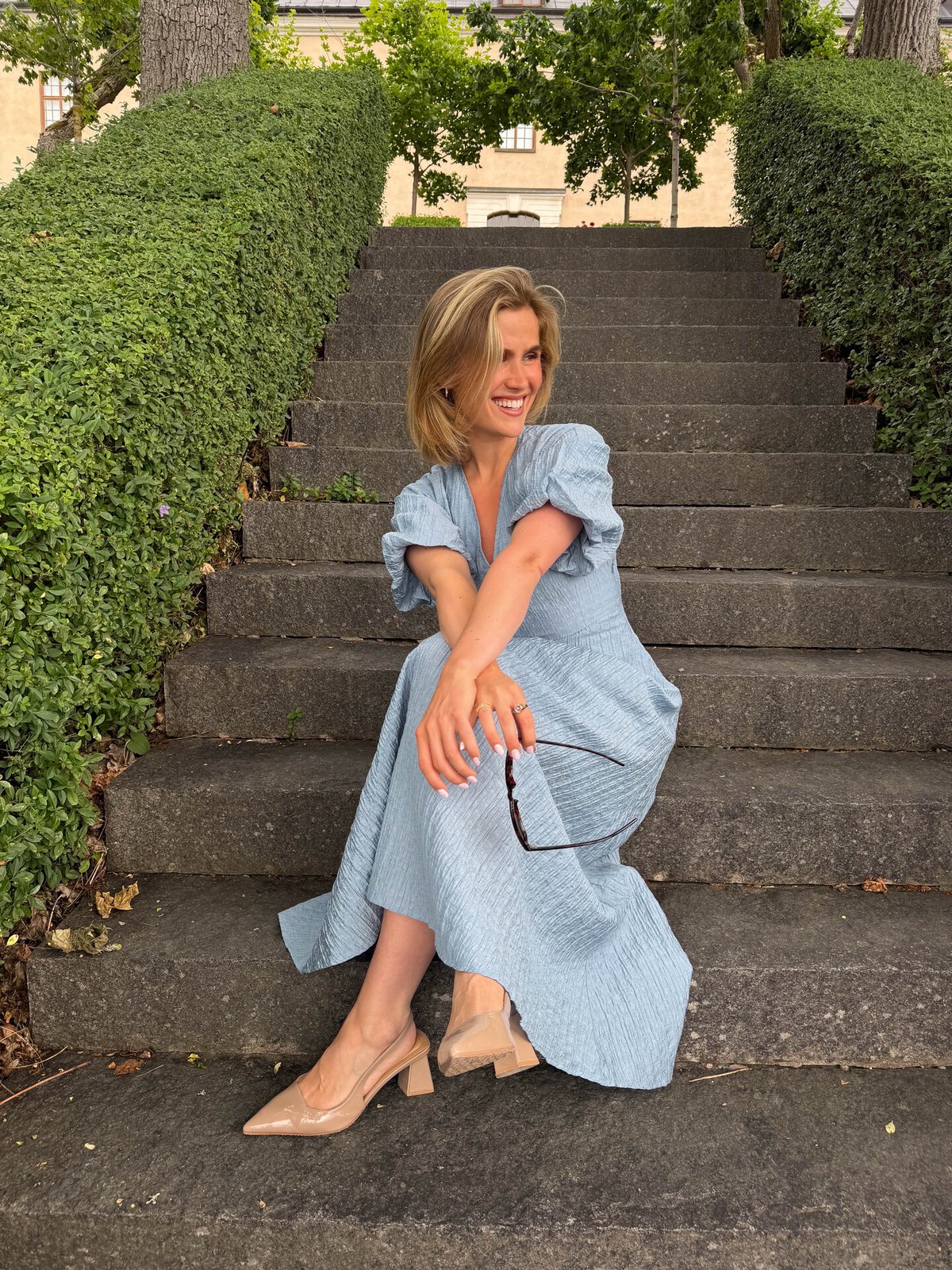 Selected Femme Maddie Short Sleeve Closed Back Midi Dress Dusty Blue