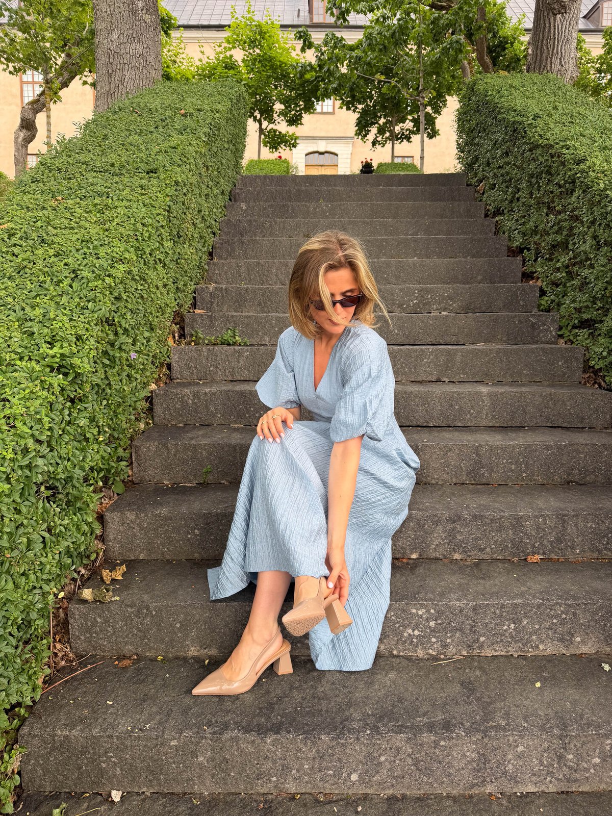 Selected Femme Maddie Short Sleeve Closed Back Midi Dress Dusty Blue