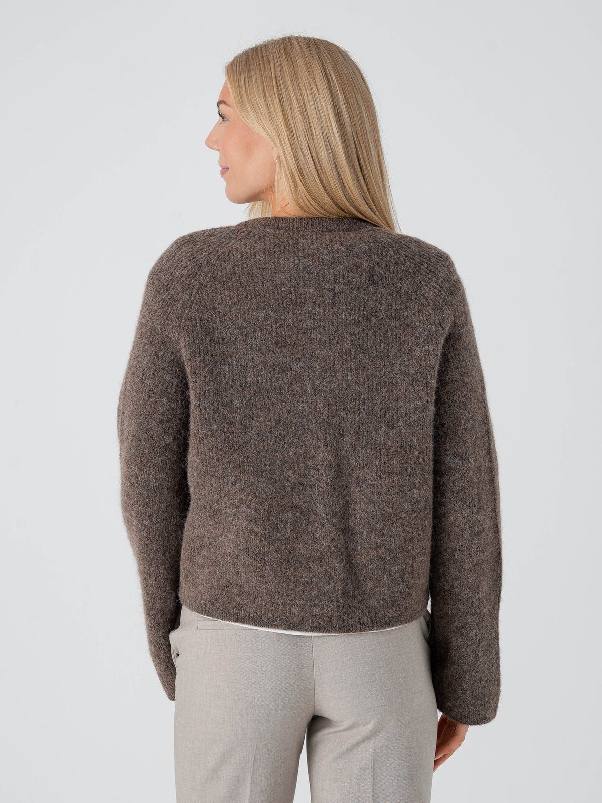 Selected Femme Sia Ras Long Sleeve Knit Short Cardigan Chocolate Chip